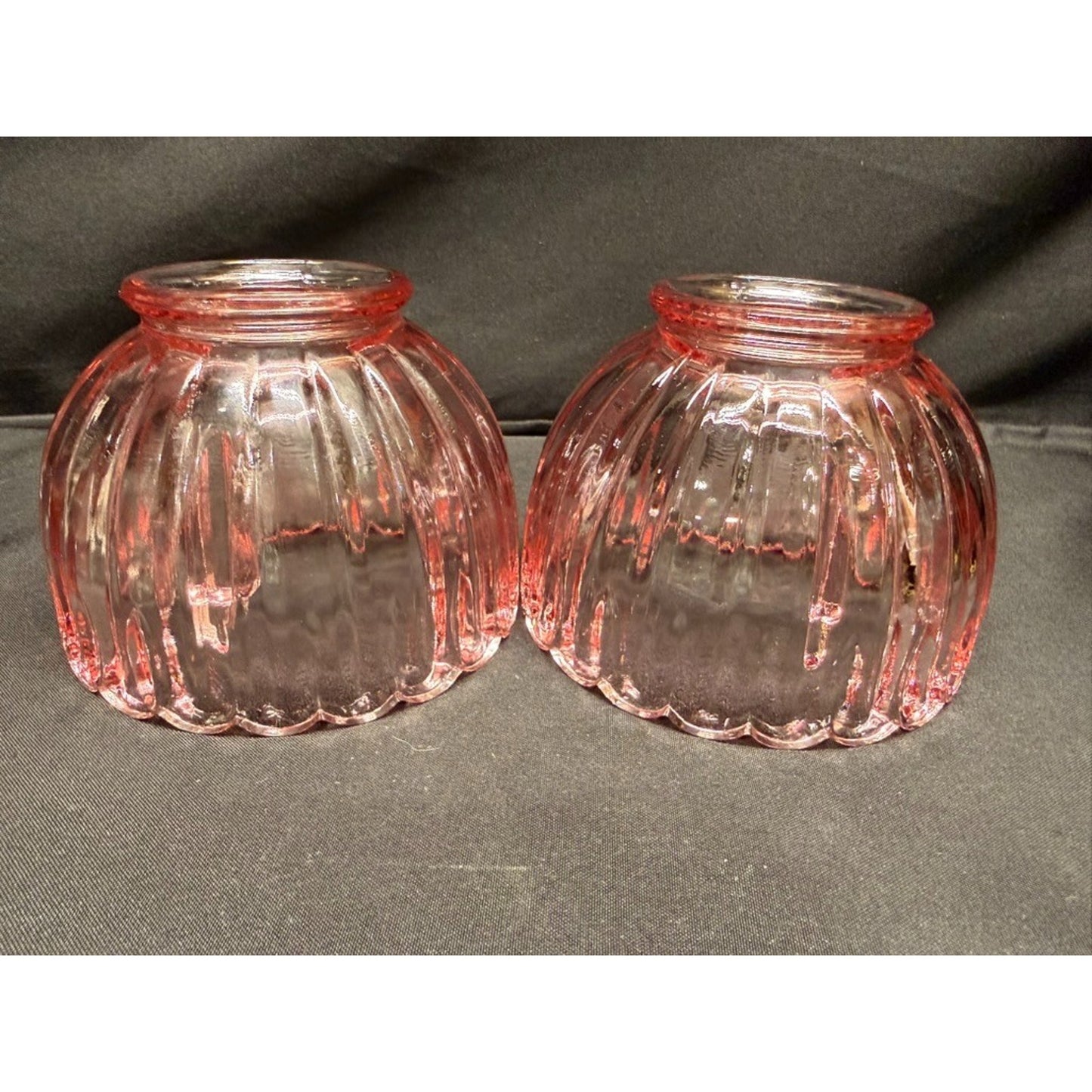 Pair of L.E. Smith Vintage Pink Fairy Lamps Clear Glass Pedestal Candle Holders