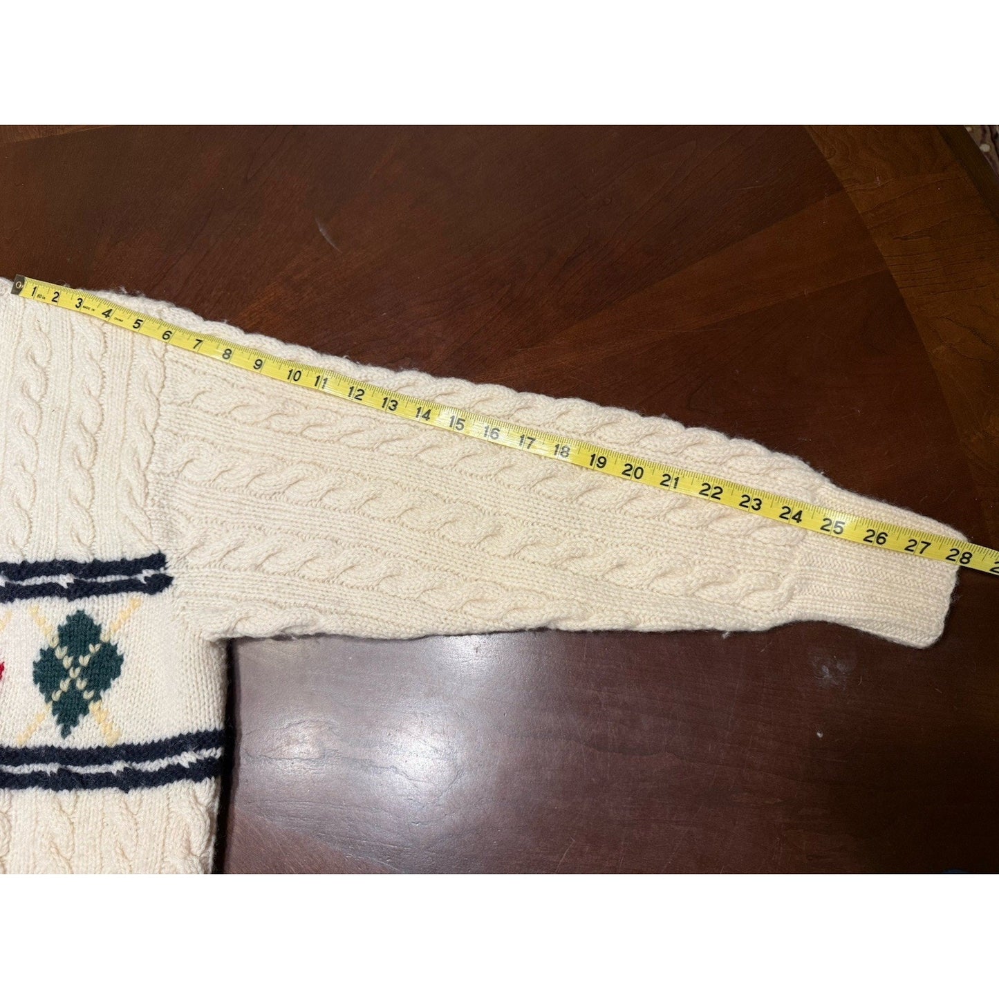 Vintage Abercrombie & Fitch Cream Knit Sweater Argyle Pattern Womens large wool