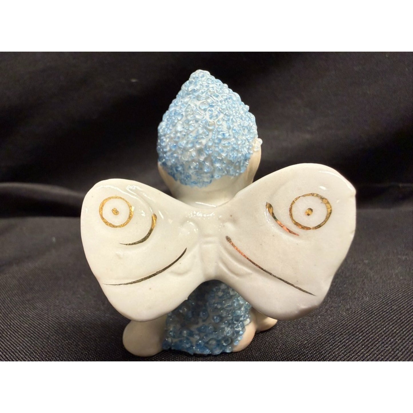 Pair of Vintage Sugar Baby Fairy Pixie Porcelain Figurines 1 blue 1 yellow 2.75"