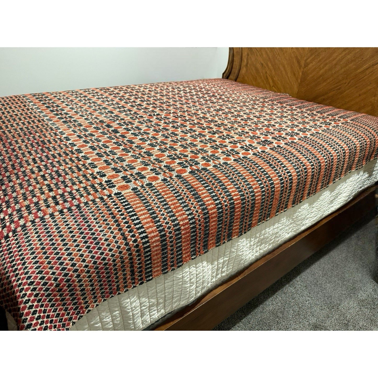 Antique Wool Overshot Coverlet Handwoven 4 Pattern Red Black White Full/queen