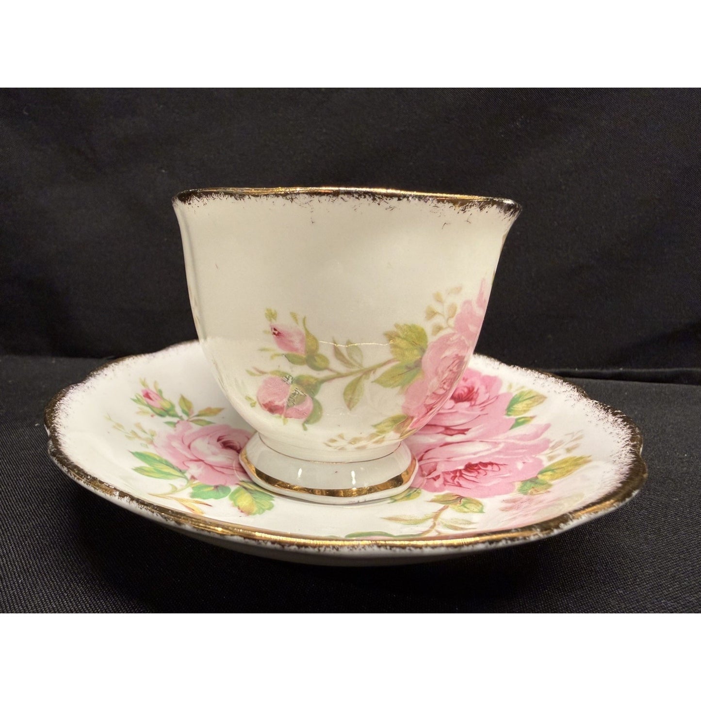 Vintage Royal Albert American Beauty Tea Cup and Saucer Pink Roses Gold Trim