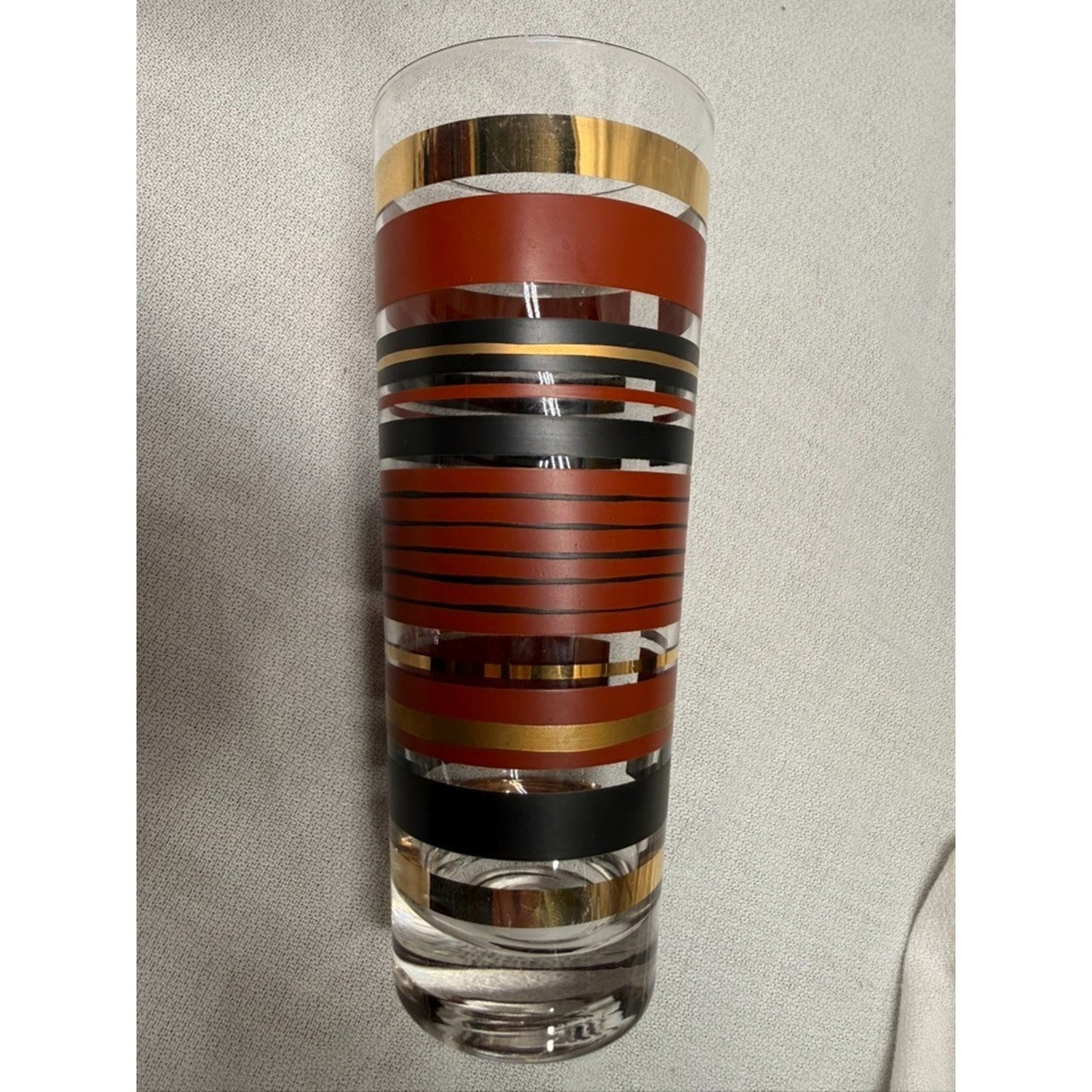 (7) Rare mid century modern high ball striped glasses red gold black 7" tumbler