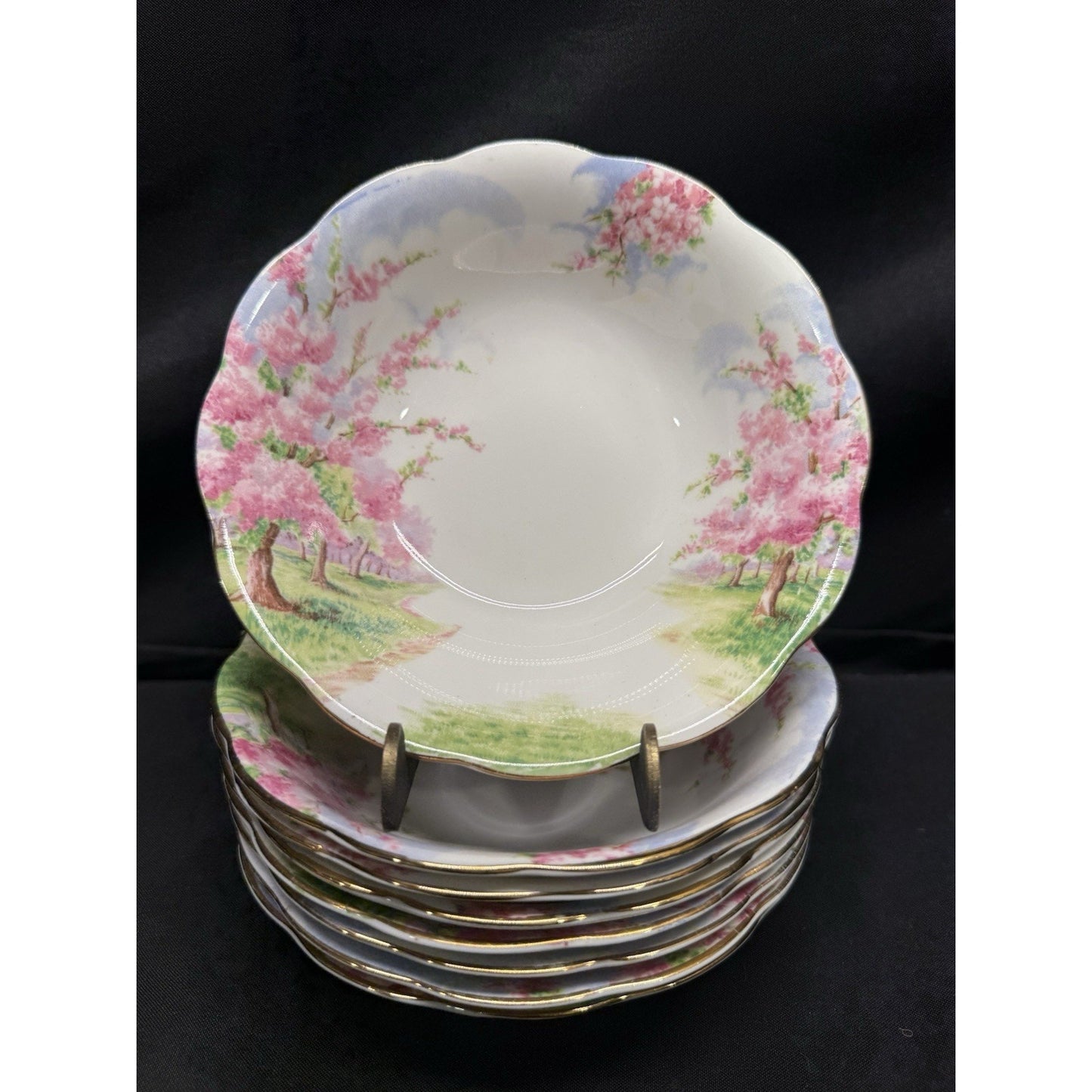 8 Royal Albert England Blossom Time 6” Soup Cereal Bowls Scalloped Rim Pink VTG