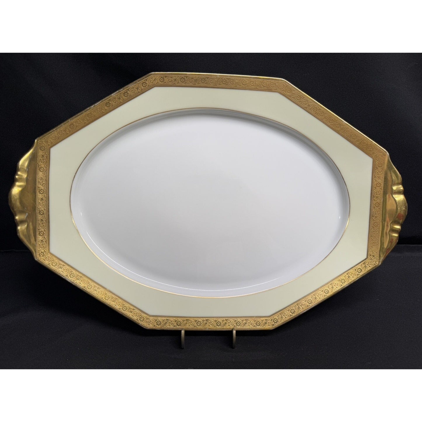 Heinrich & CO Selb Bavaria 16.5” X 11” Oval/octagon Serving Platter Gold vintage