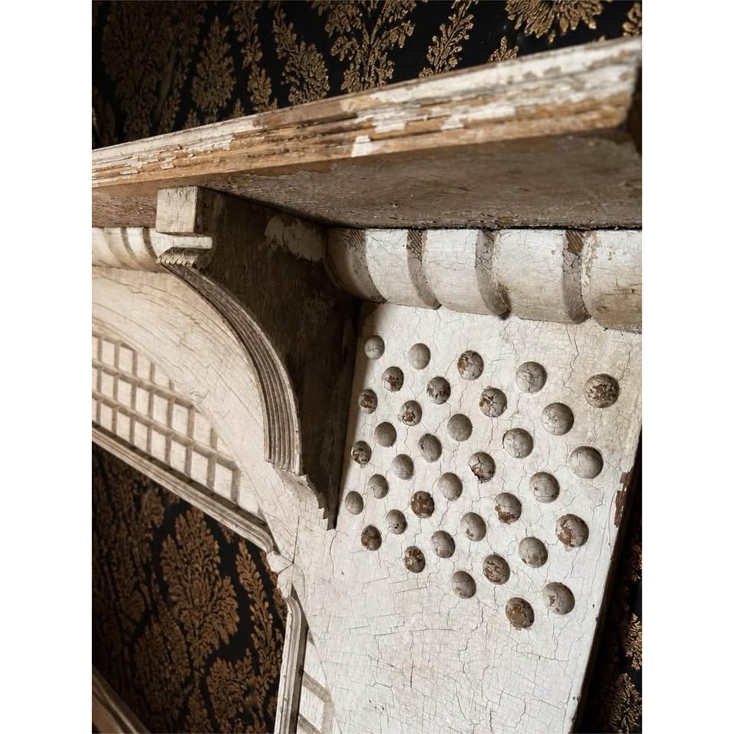 Antique wooden fire place mantel architectural salvage distressed white