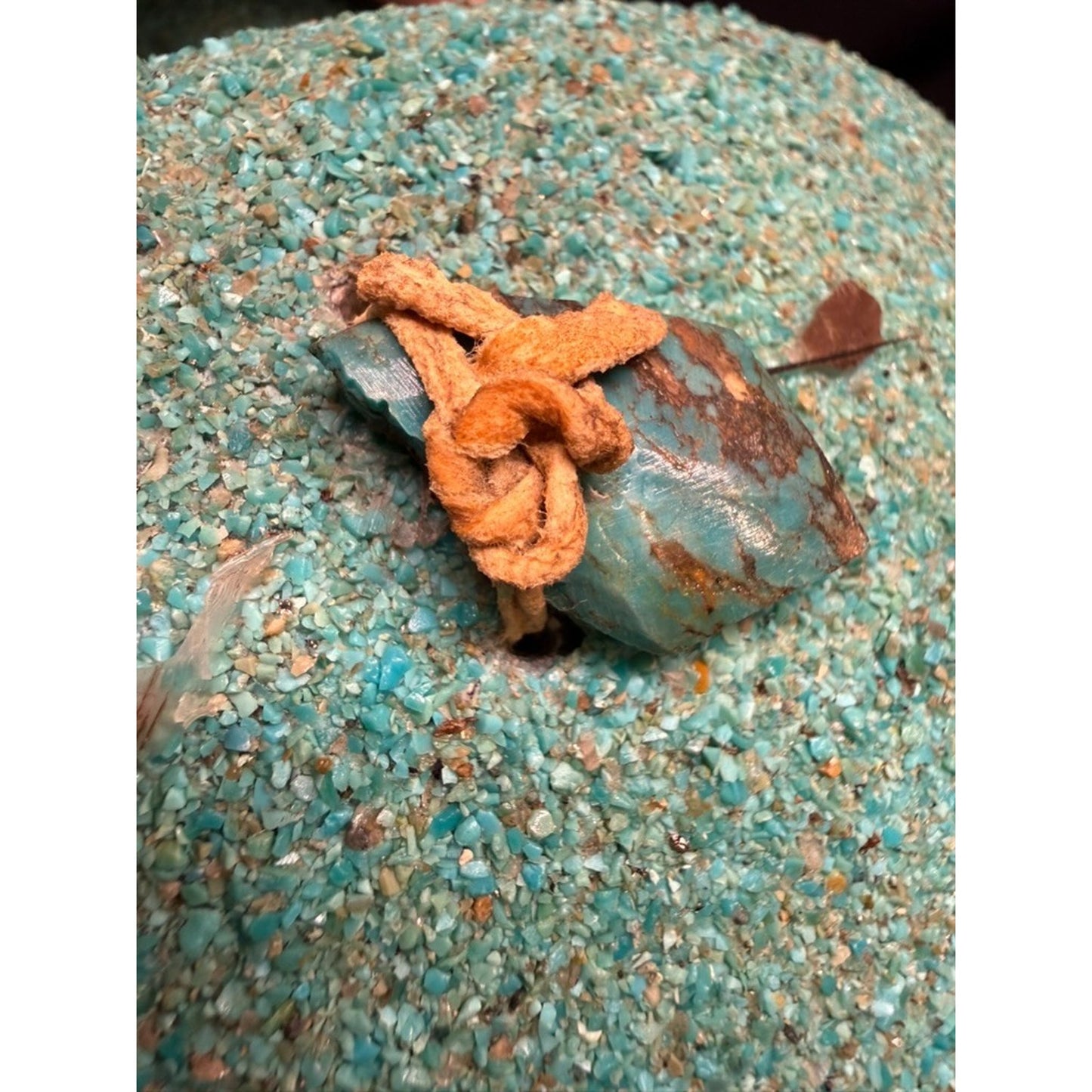 Vintage zuni large fetish pot/jar crushed turquoise 8.5" tall signed by artist