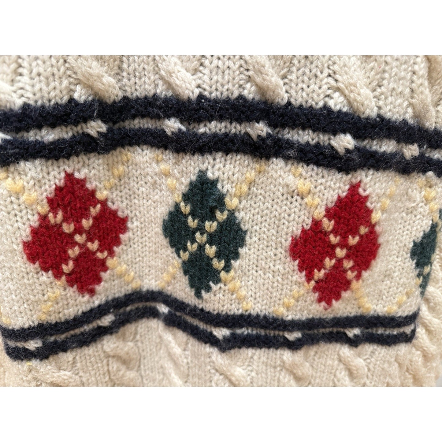 Vintage Abercrombie & Fitch Cream Knit Sweater Argyle Pattern Womens large wool