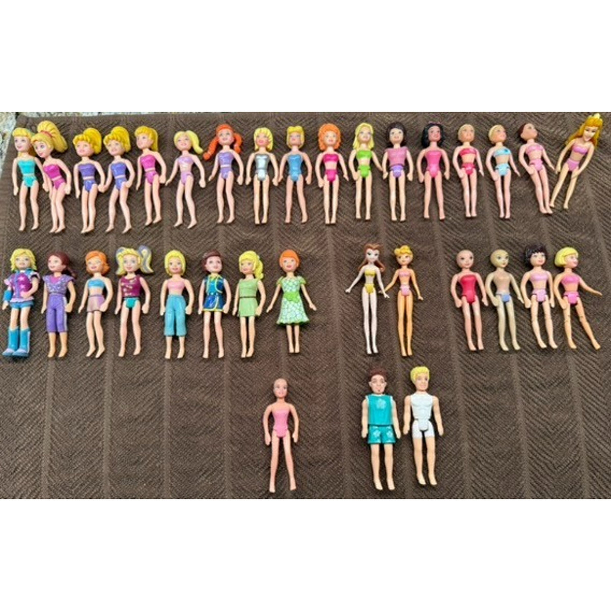 34 Pc Polly Pocket Dolls Including 2 Rick Dolls & Disney 3.5-4" tall Vintage