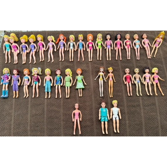 34 Pc Polly Pocket Dolls Including 2 Rick Dolls & Disney 3.5-4" tall Vintage
