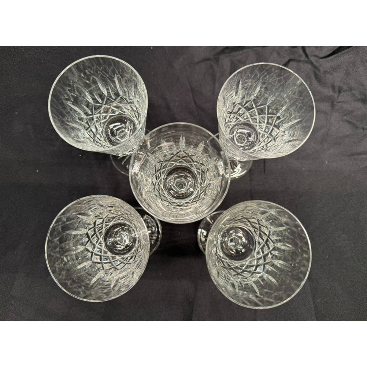 Set of 5 Galway Clifden Pattern Clear Crystal Wine Glasses /goblet Vintage 7.75"