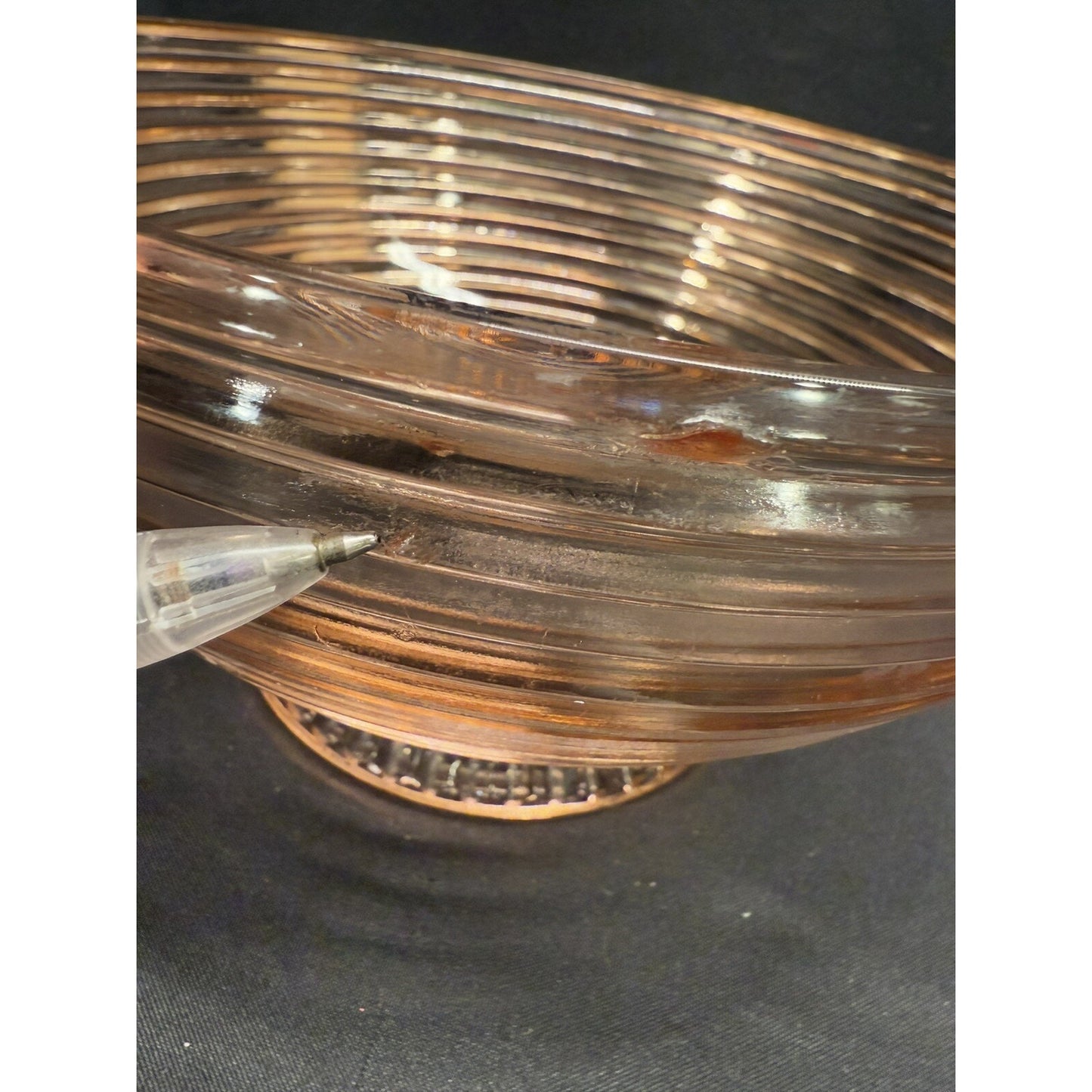Anchor Hocking 1930s Pink Manhattan Depression glass pedestal bowl with handles