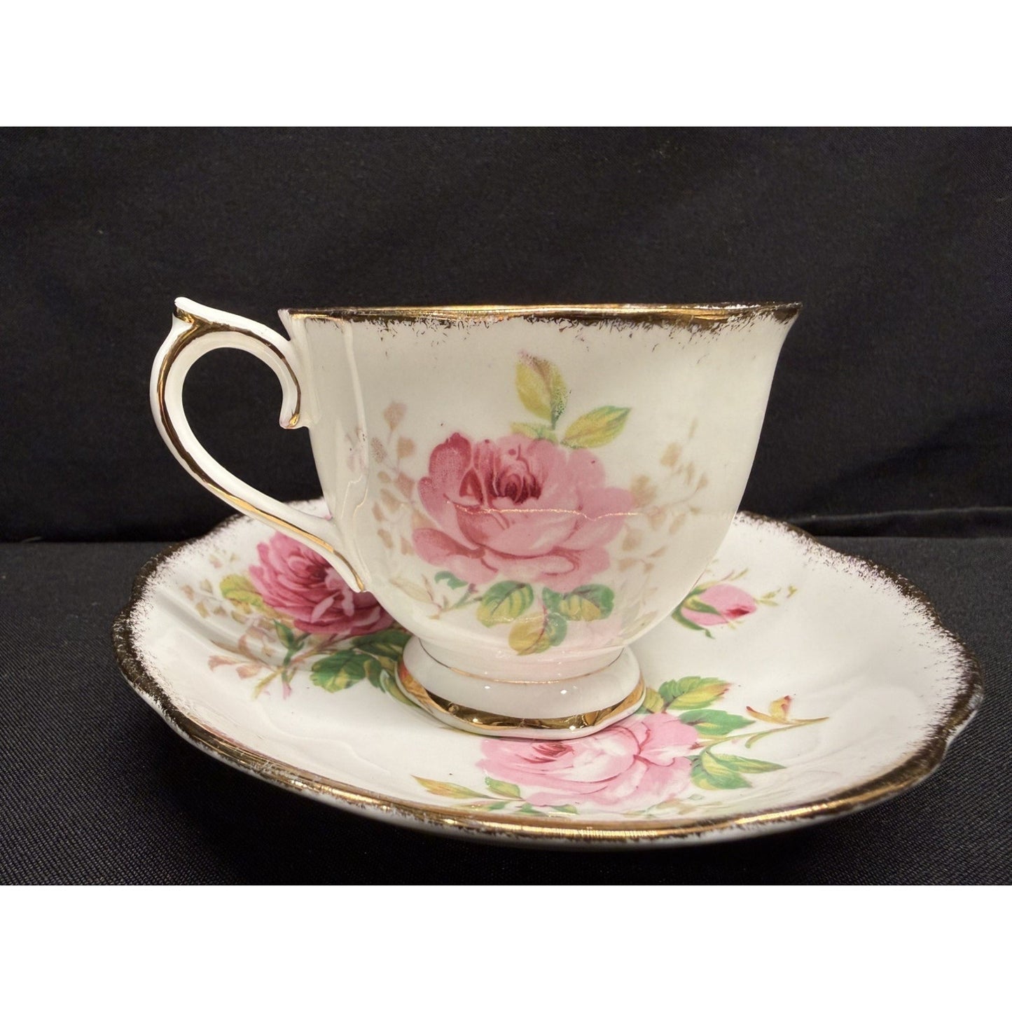 Vintage Royal Albert American Beauty Tea Cup and Saucer Pink Roses Gold Trim
