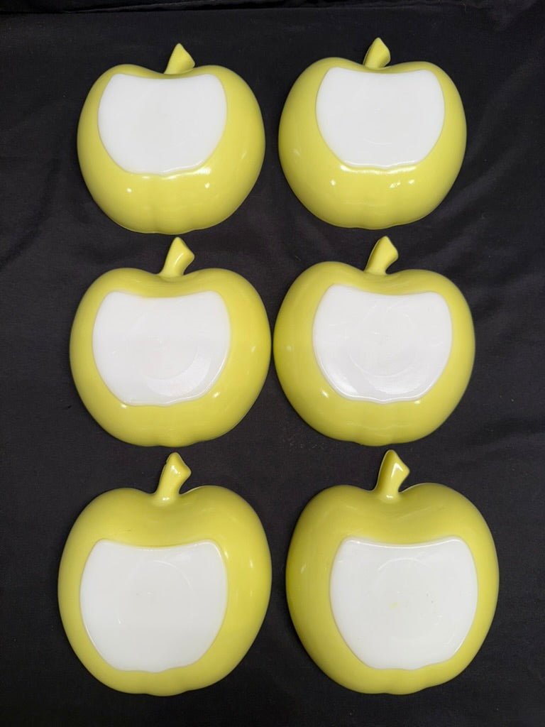 Vintage Hazel Atlas Apple Shaped Salad Serving Bowl Set 7 Piece Set 1950’s Green