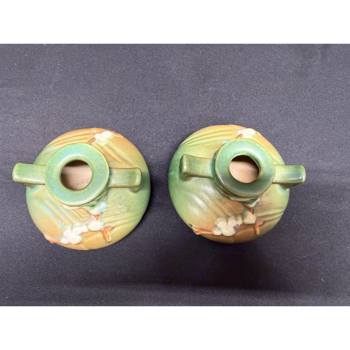 Pair of Roseville Pottery Candlestick Holders Green white berry 1CS1 Vintage