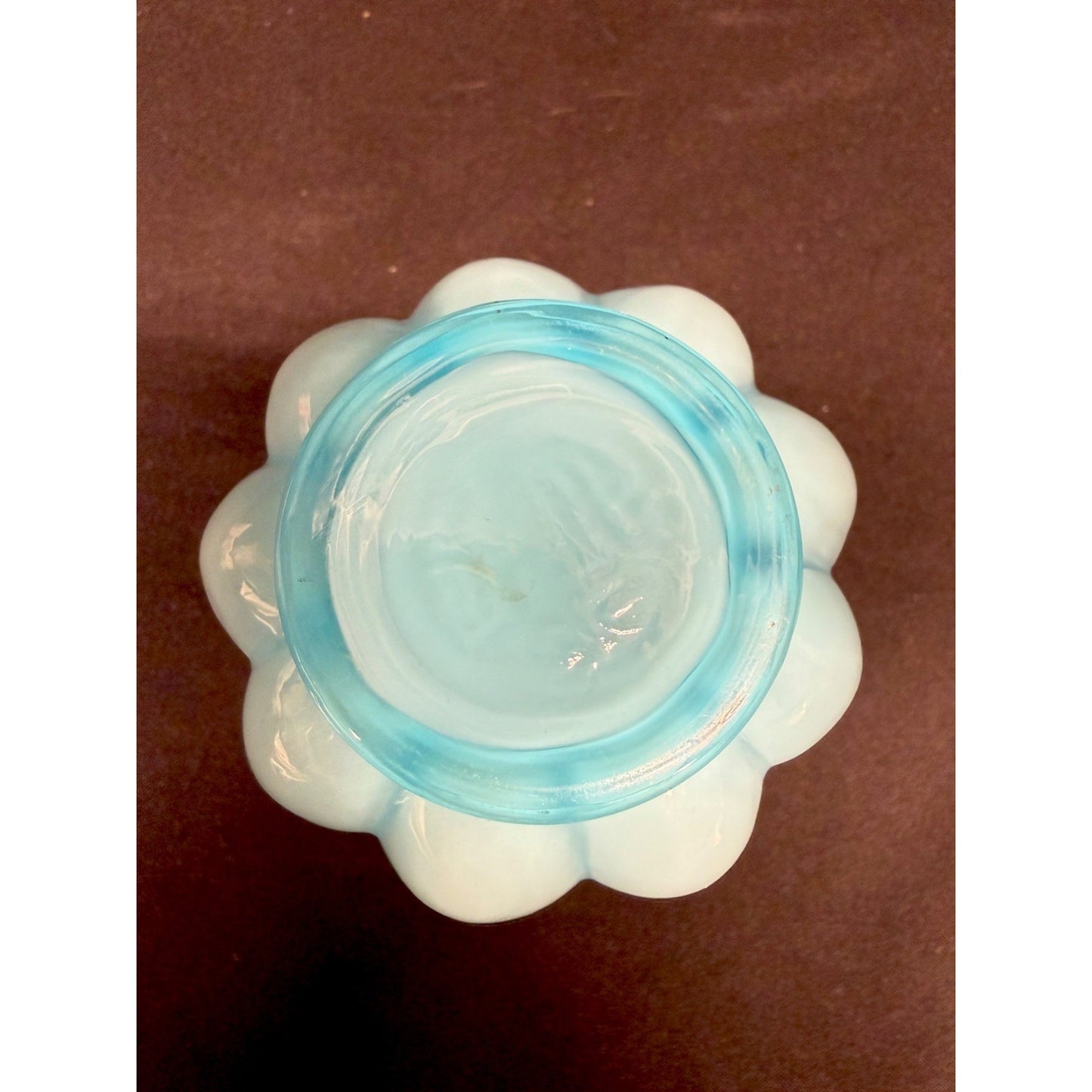 Fenton baby Blue mid century Melon Vase scalloped ruffled top 4.5 inch vintage