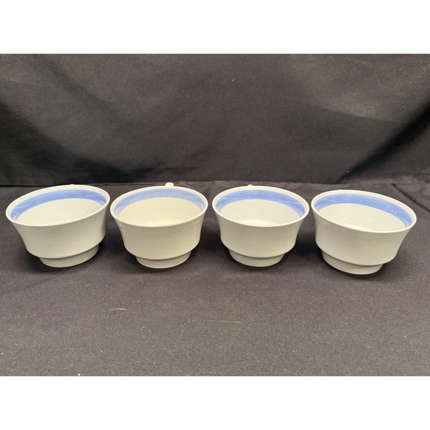 Arabia Blue Ribbon Suomi Striped White & Blue Tea Espresso Cups Set Of 4 Finland