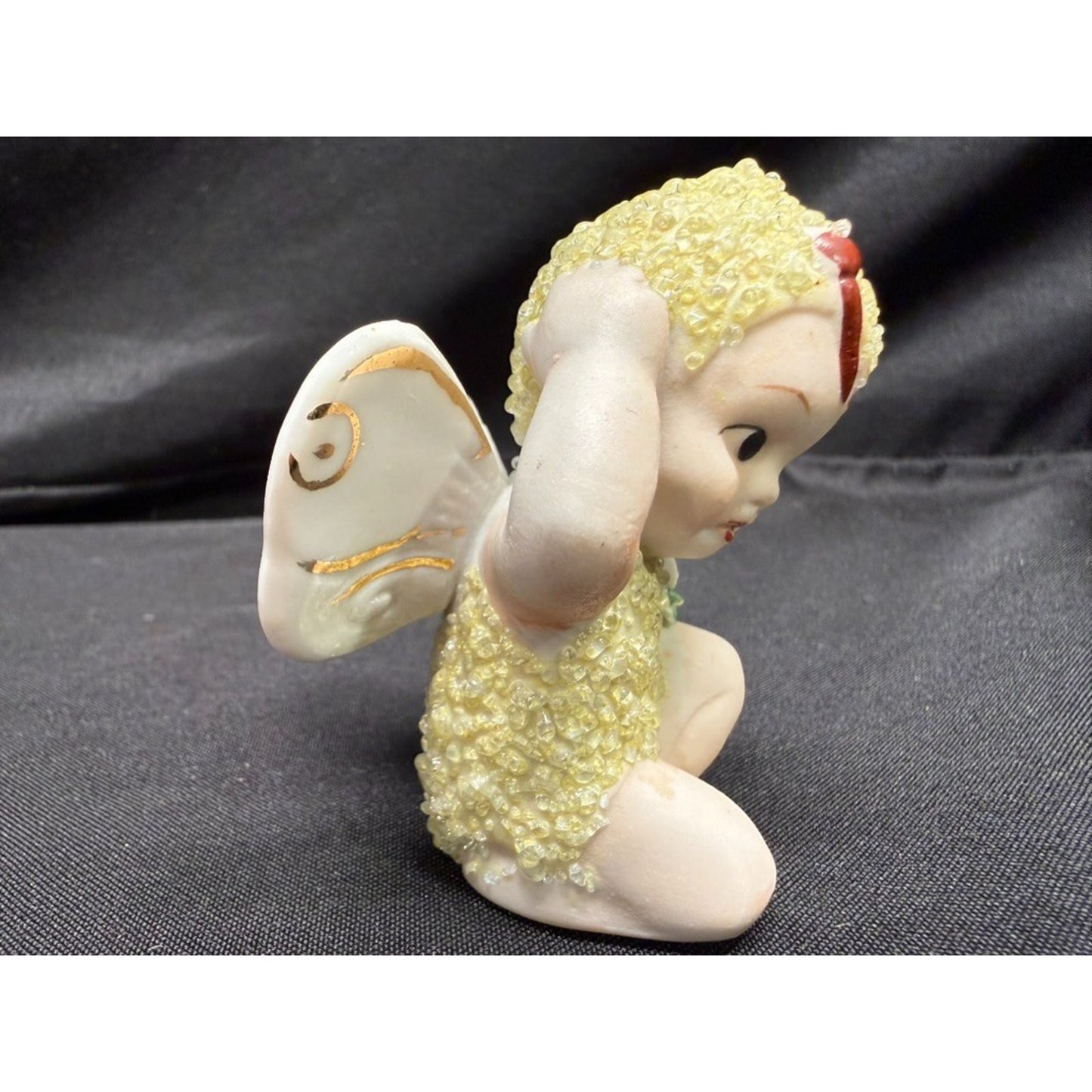 Pair of Vintage Sugar Baby Fairy Pixie Porcelain Figurines 1 blue 1 yellow 2.75"