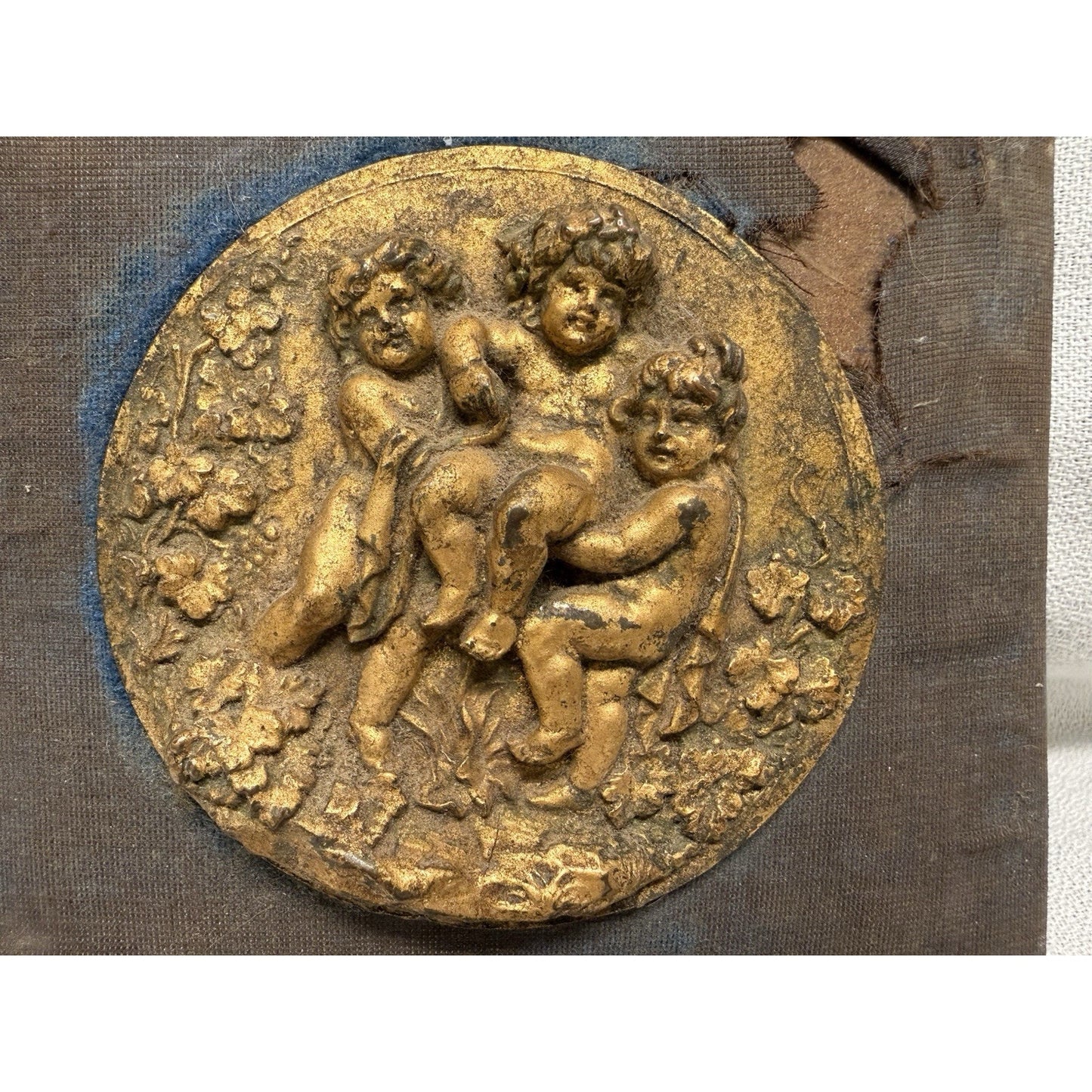 Rare Antique French Style 3 Cherubs Brass/bronze Relief Plaque Casting Late 1800