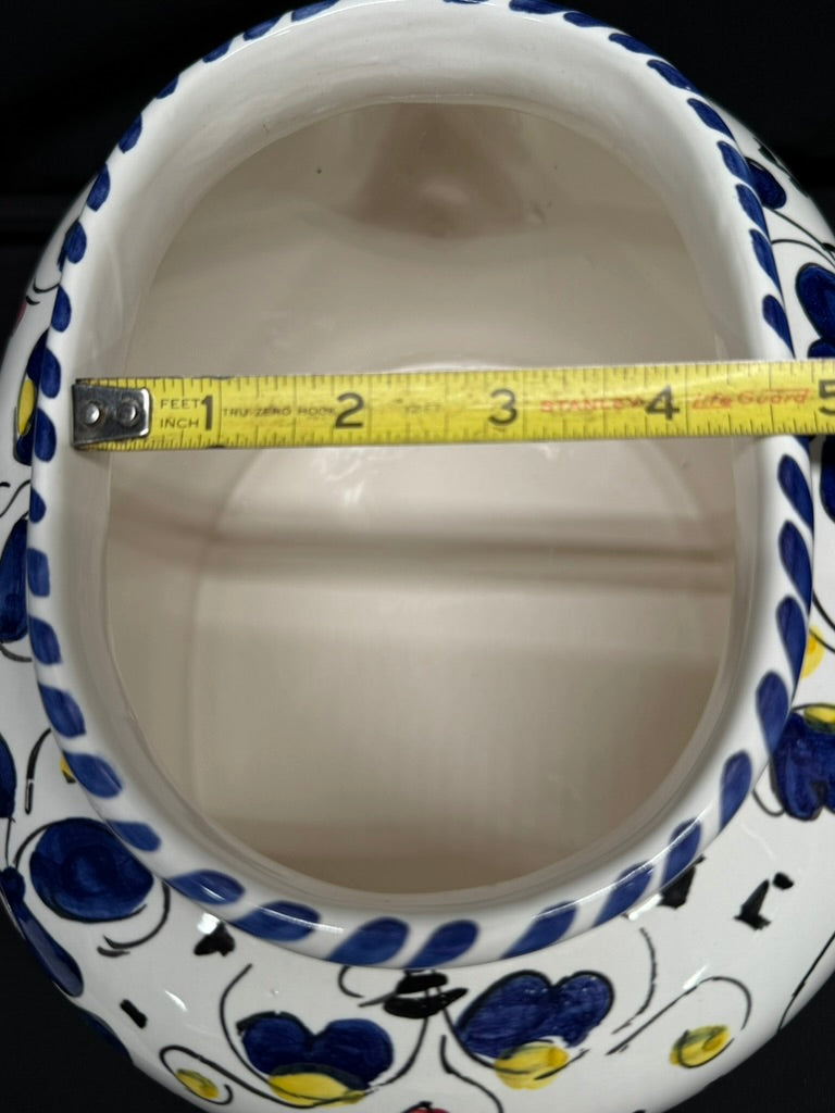 Vintage Deruta Italy Hand Painted Large Oval Cookie Jar/Canister withBiscotti Rooster