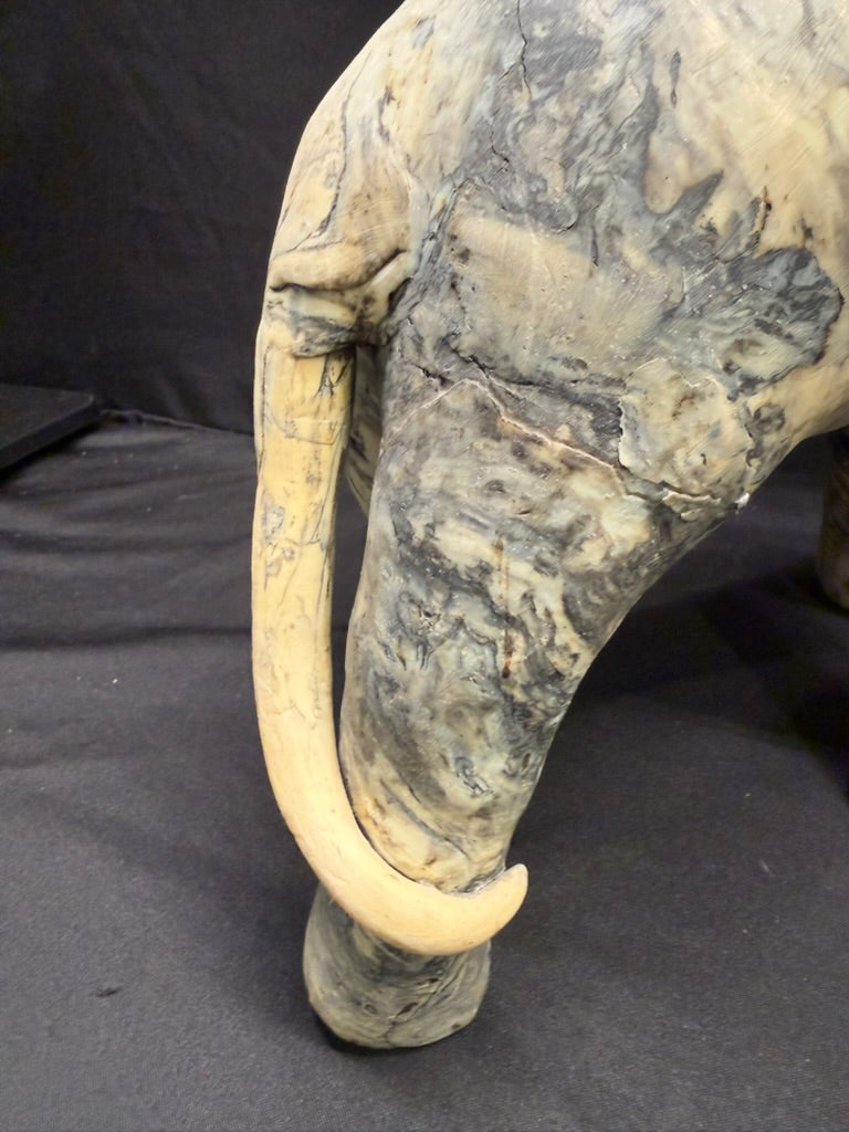 Large Vintage Carved Elephant made from Crushed Oyster Shells with trunk up 15” tall