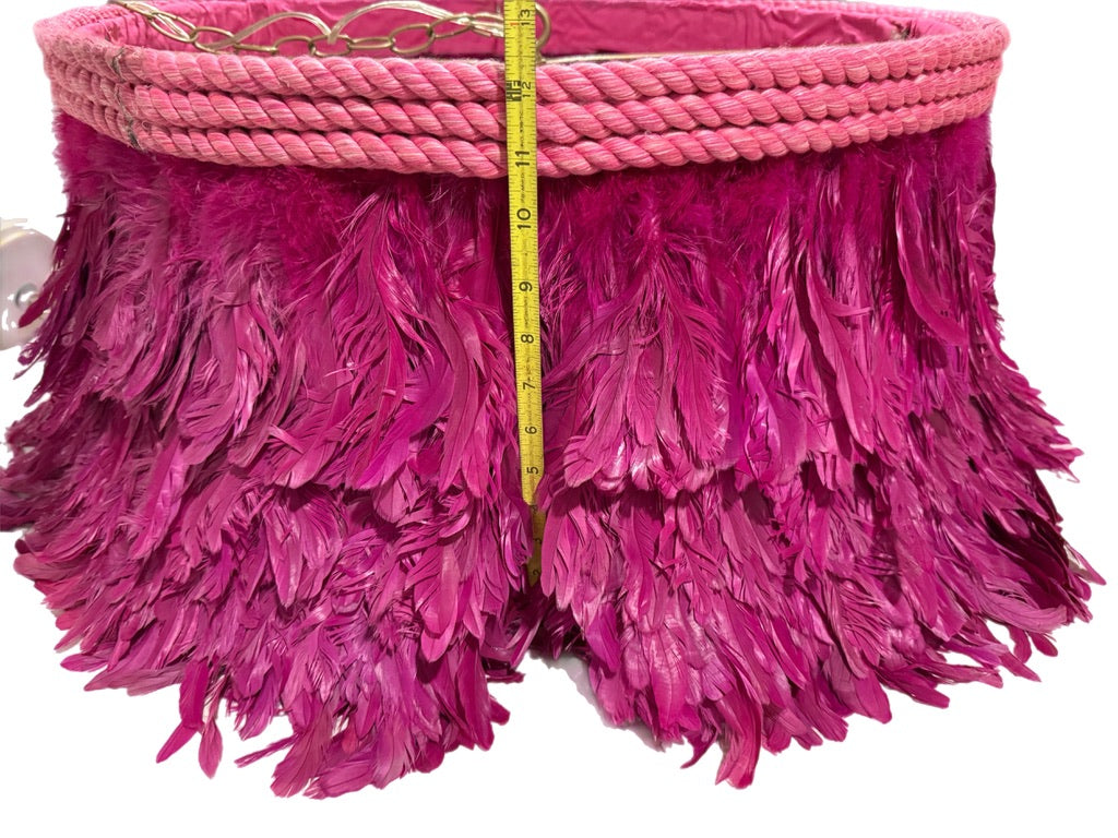 Jamie Dietrich Pink Fuscia Feather Pendant Drum 5 Light Chandelier 24” X 12” pre-owned