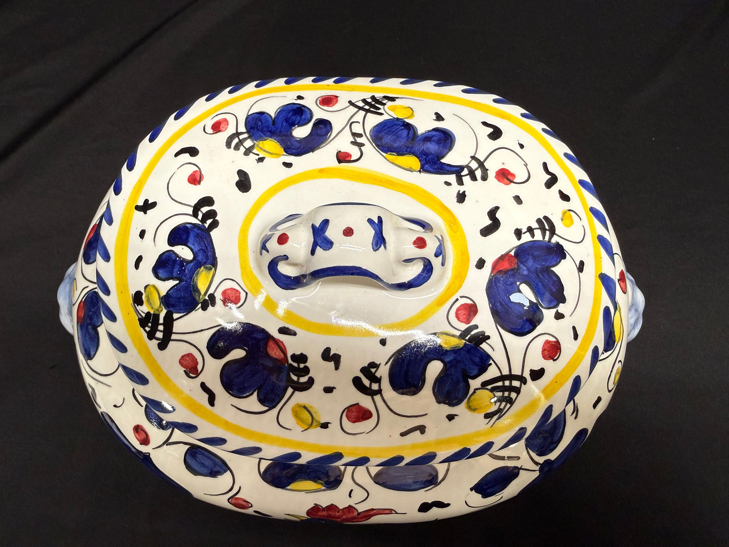 Vintage Deruta Italy Hand Painted Large Oval Cookie Jar/Canister withBiscotti Rooster