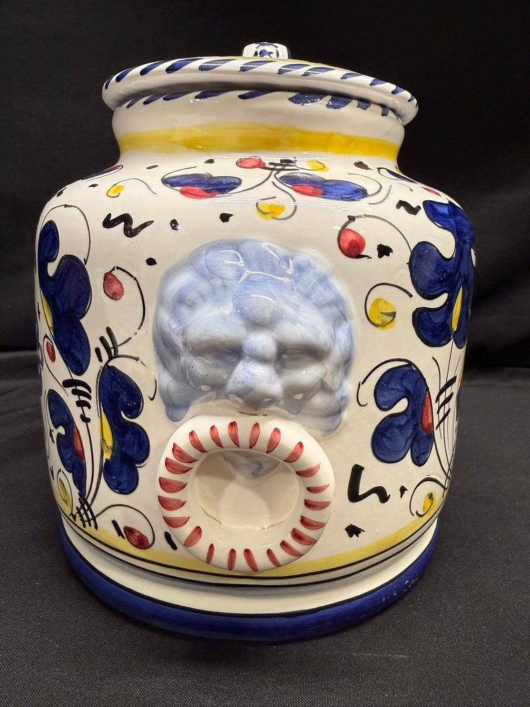 Vintage Deruta Italy Hand Painted Large Oval Cookie Jar/Canister withBiscotti Rooster