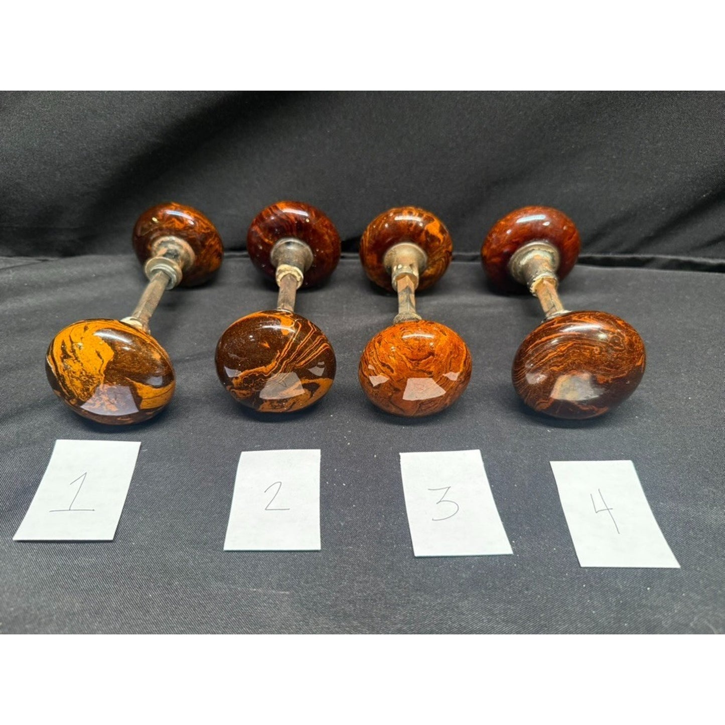 Antique porcelain Bennington marbled brown tiger eye door knob- Buy 1 or 4 pairs