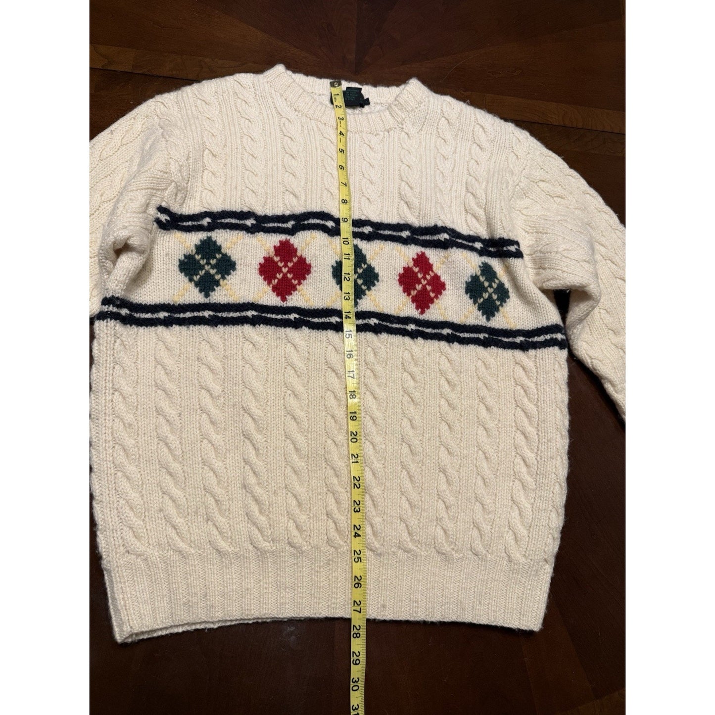 Vintage Abercrombie & Fitch Cream Knit Sweater Argyle Pattern Womens large wool