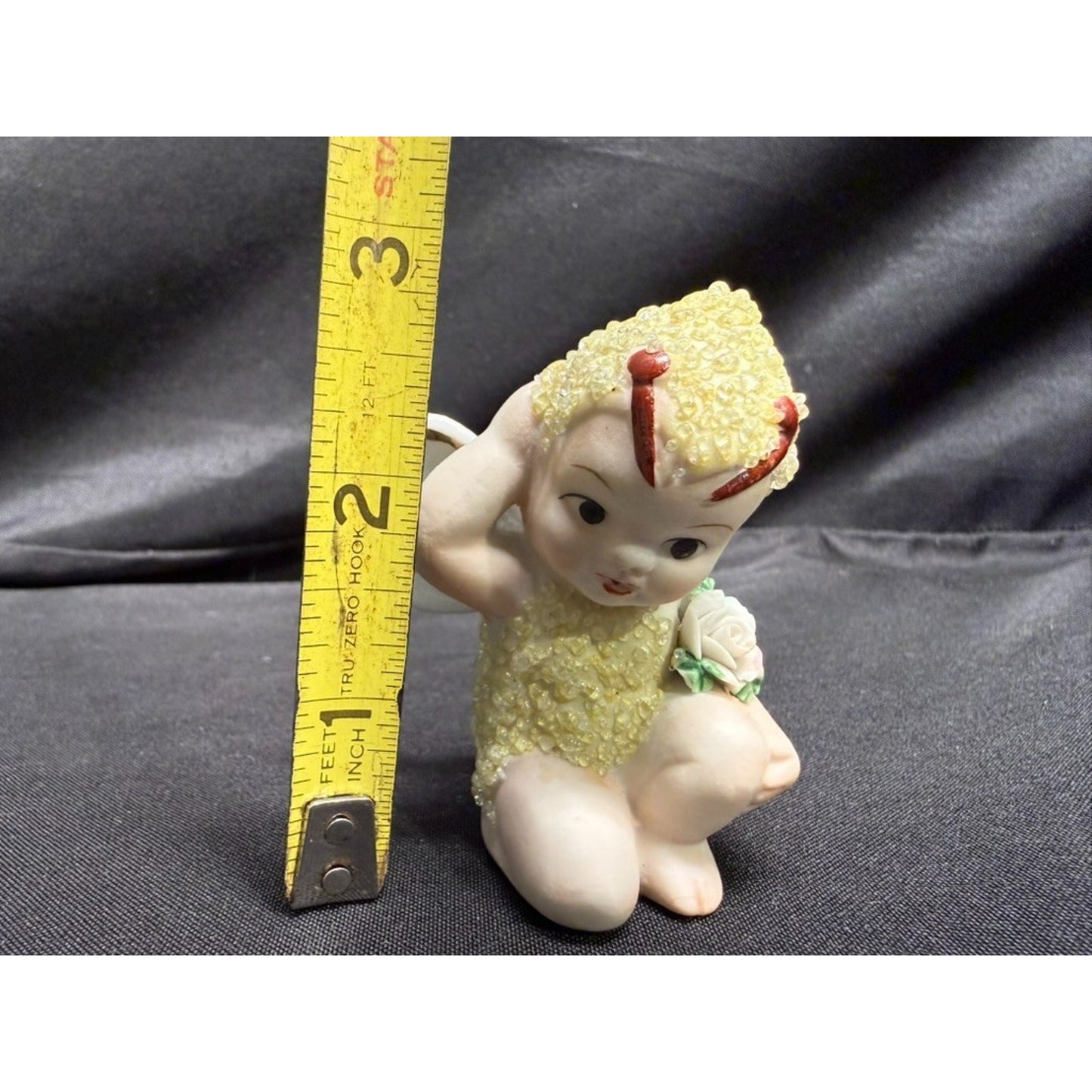 Pair of Vintage Sugar Baby Fairy Pixie Porcelain Figurines 1 blue 1 yellow 2.75"