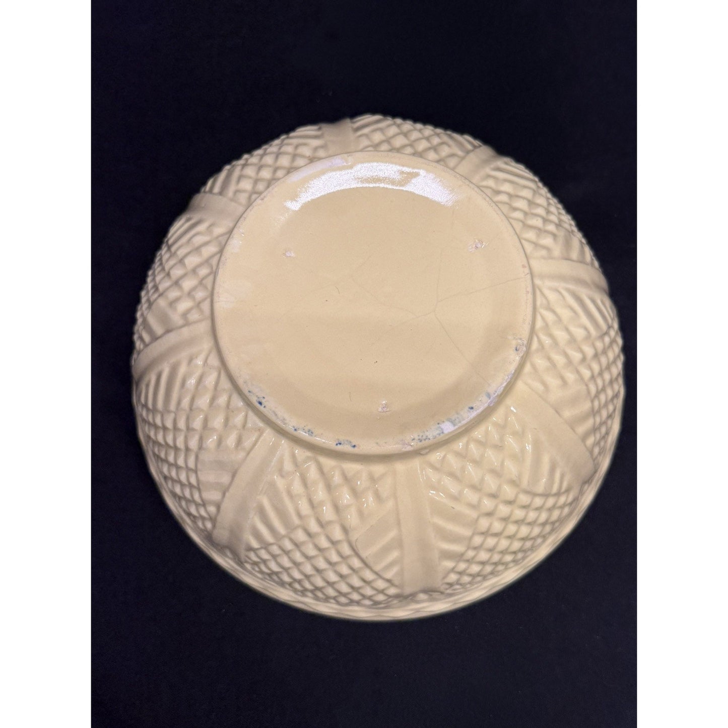 Vintage yellow Robinson Ransbottom Pottery Mixing Bowl Diamond pattern ceramic