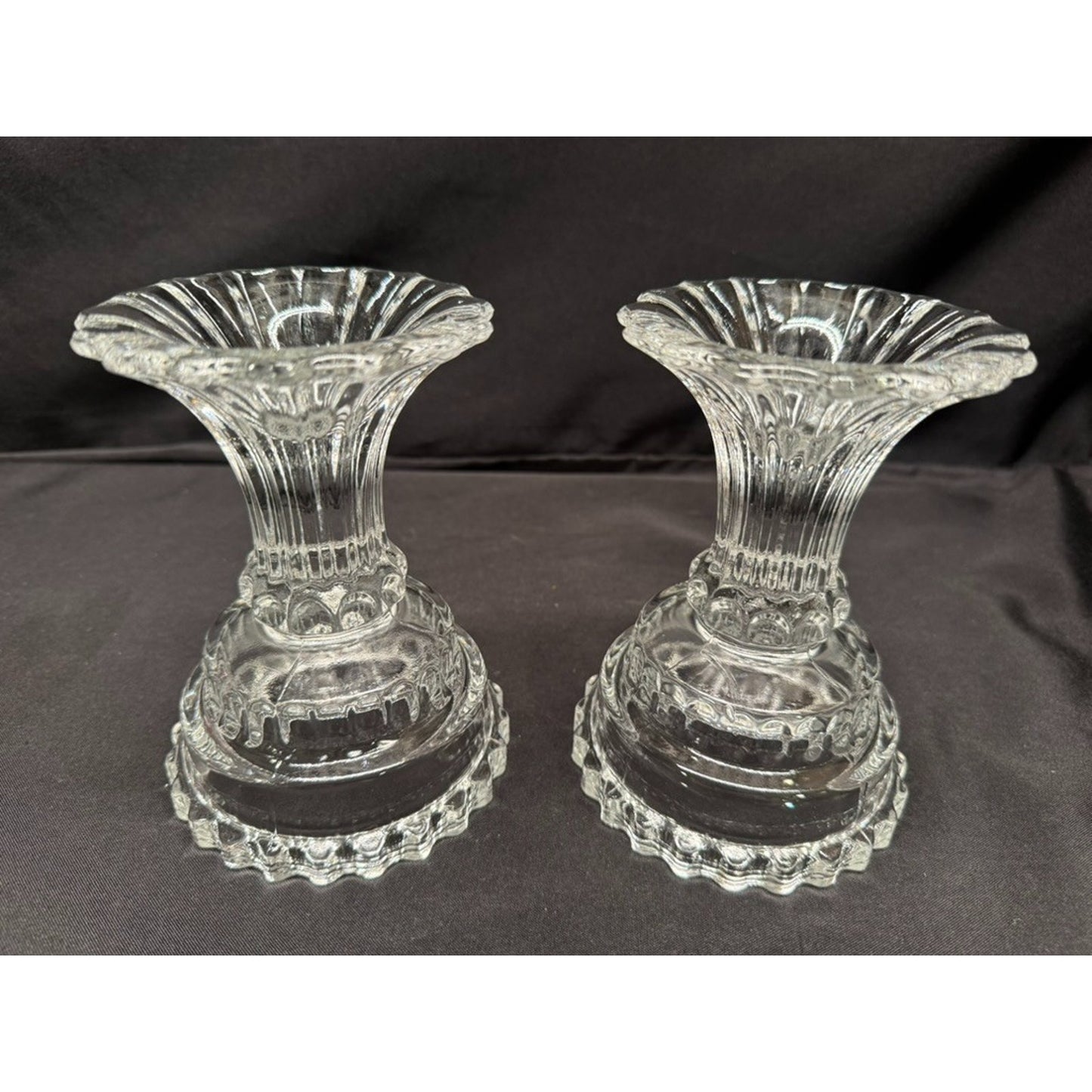 Pair of L.E. Smith Vintage Pink Fairy Lamps Clear Glass Pedestal Candle Holders