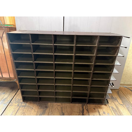 Vintage 1940’s metal Industrial mail organizer/ pigeon hole storage cabinet 45 slots