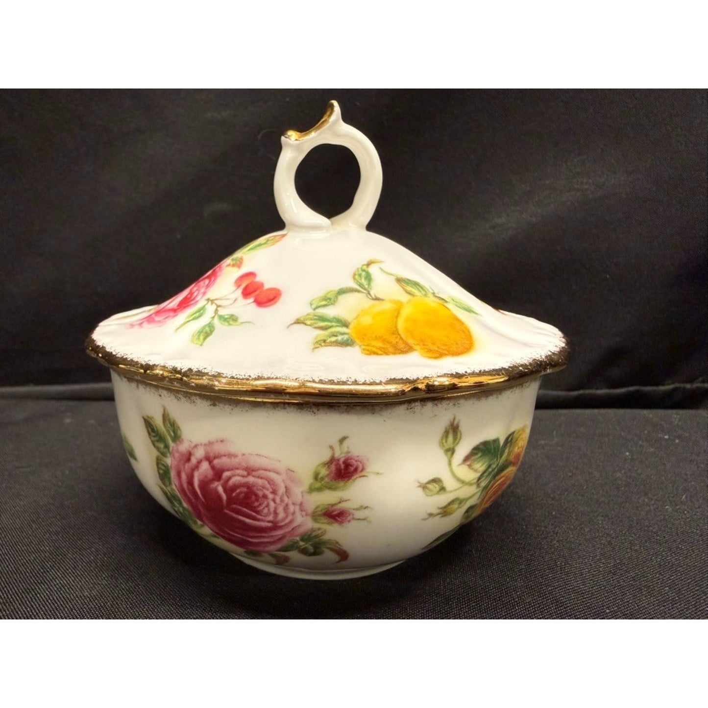Rare Royal Albert Harvest Rose trinket dish/lidded sugar dish bone china vintage