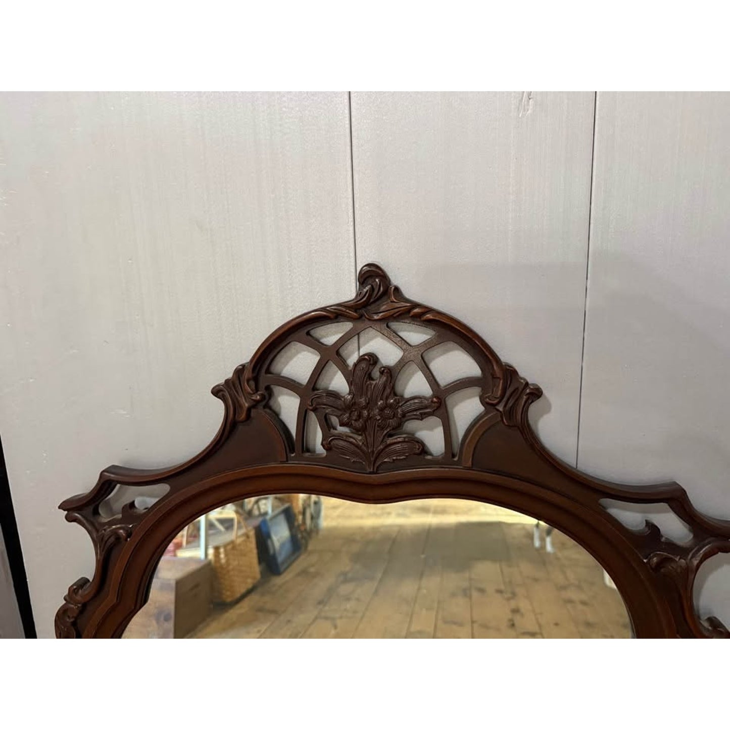 Antique french style mahogany wall mirror with beautifully carved flowers