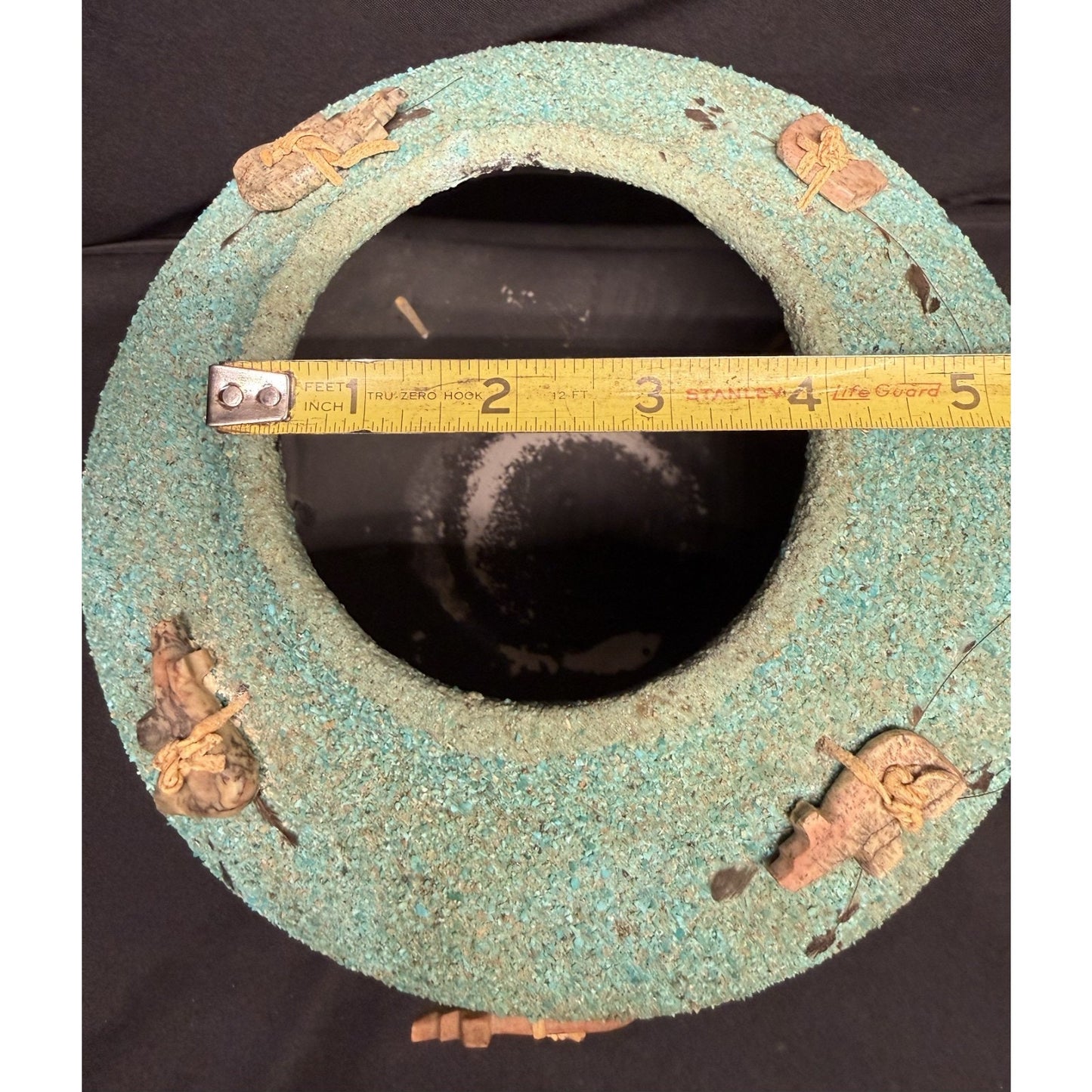 Vintage zuni large fetish pot/jar crushed turquoise 8.5" tall signed by artist