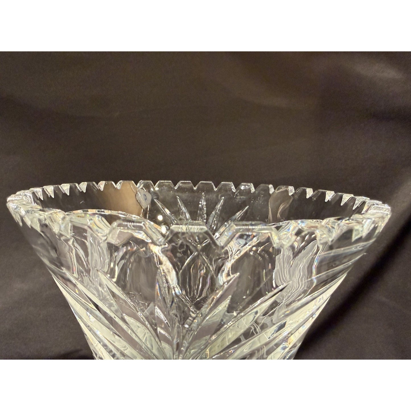 Vintage Crystal clear cut glass Vase Germany Lausitzer Glas etched grapes 10.5”