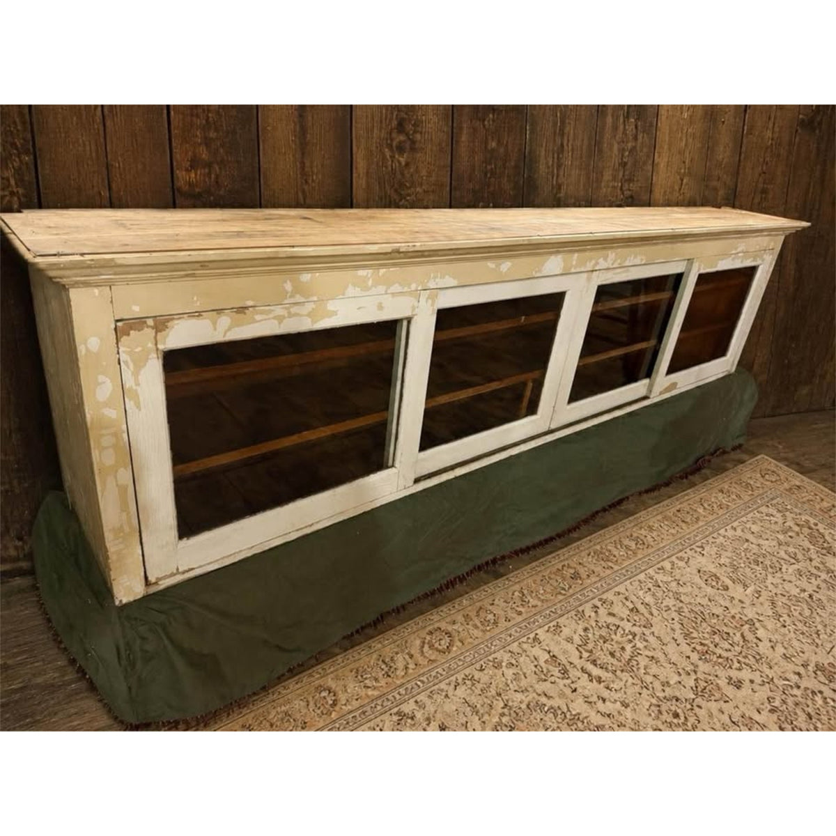 Unique architectural salvage display cabinet w/sliding glass doors/sideboard from late 1800’s