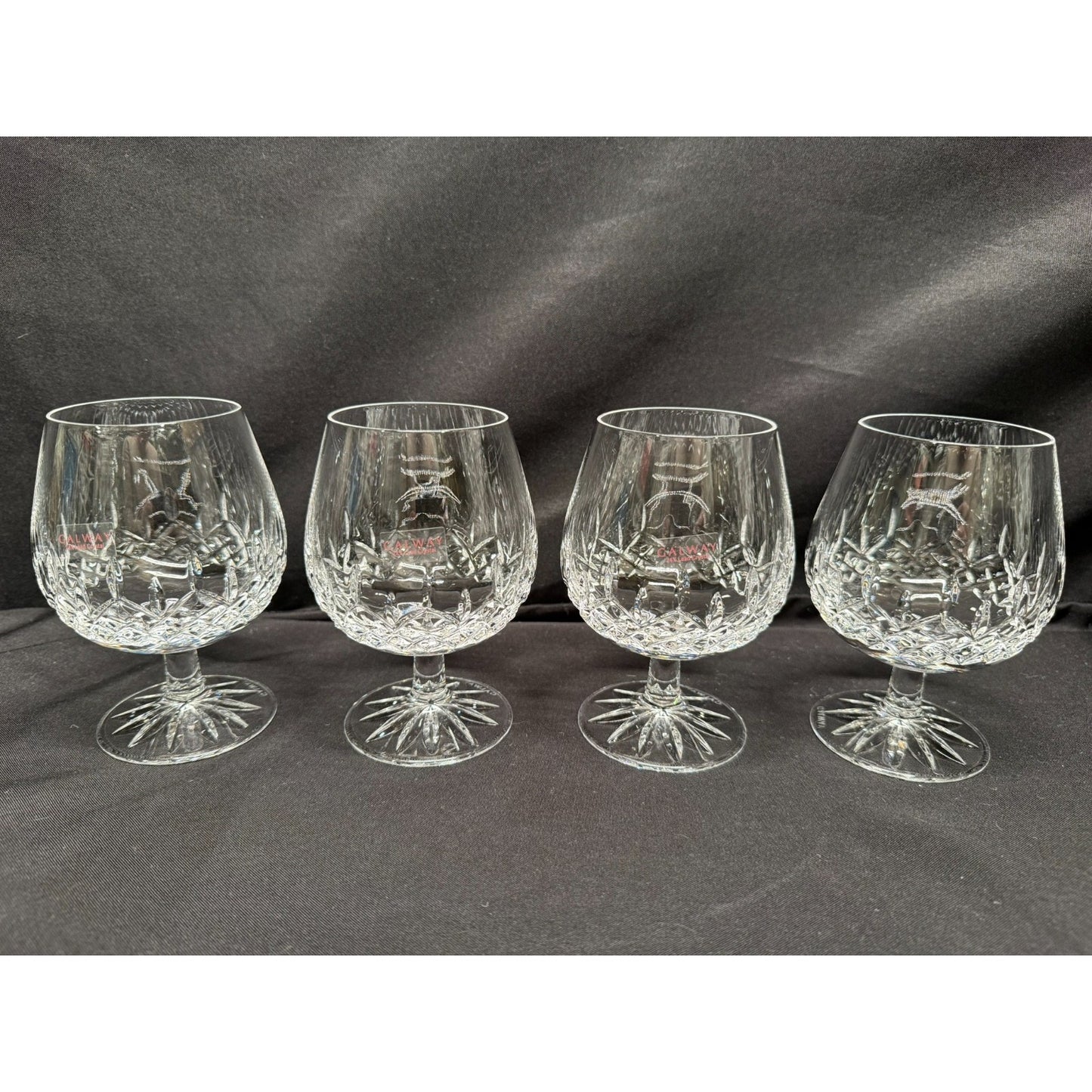 Set of 4 Galway Irish Lead Crystal Longford Brandy Snifter Glasses 5" tall VTG