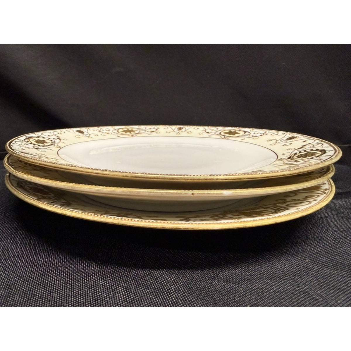 Set of 3 Noritake "Christmas Ball" 7.75" Salad Plates Round Gold Encrusted VTG