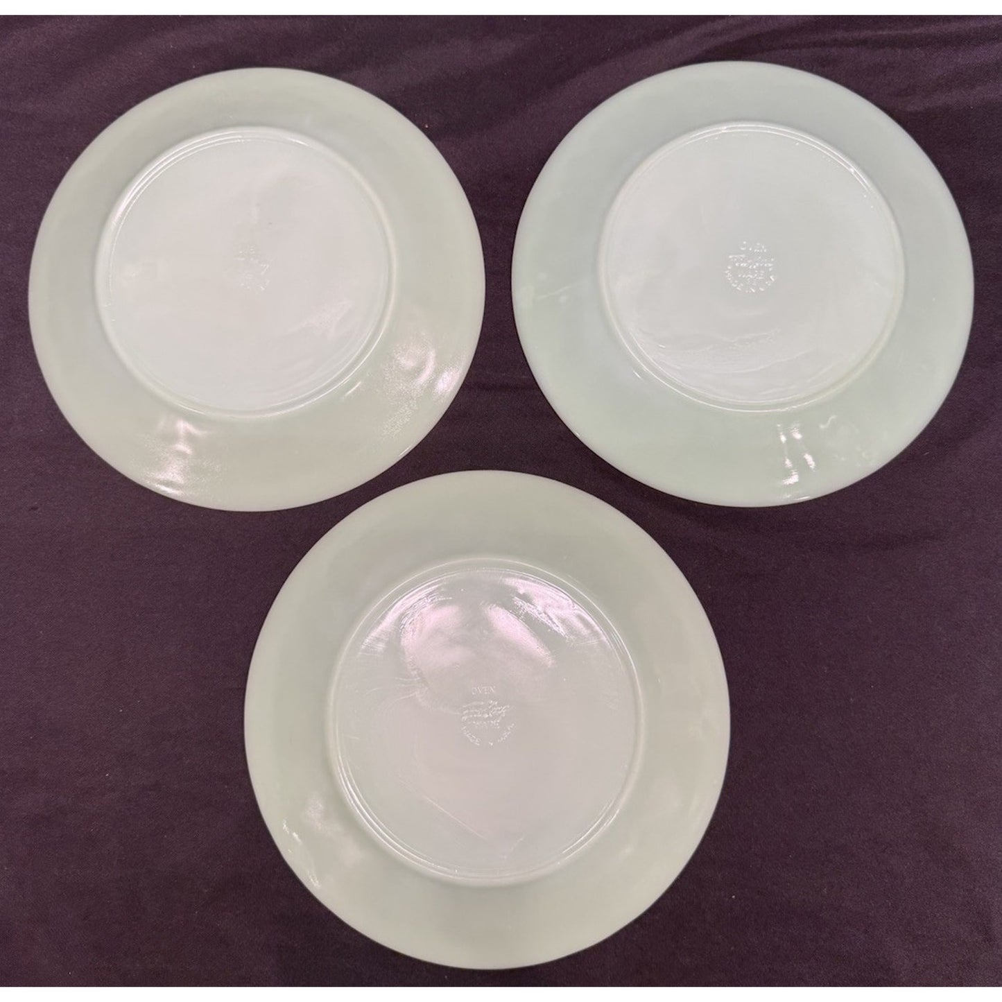 Set of 3 Fire-King Jane Ray lined rim Jadeite Dinner Plates vintage 9 inch green