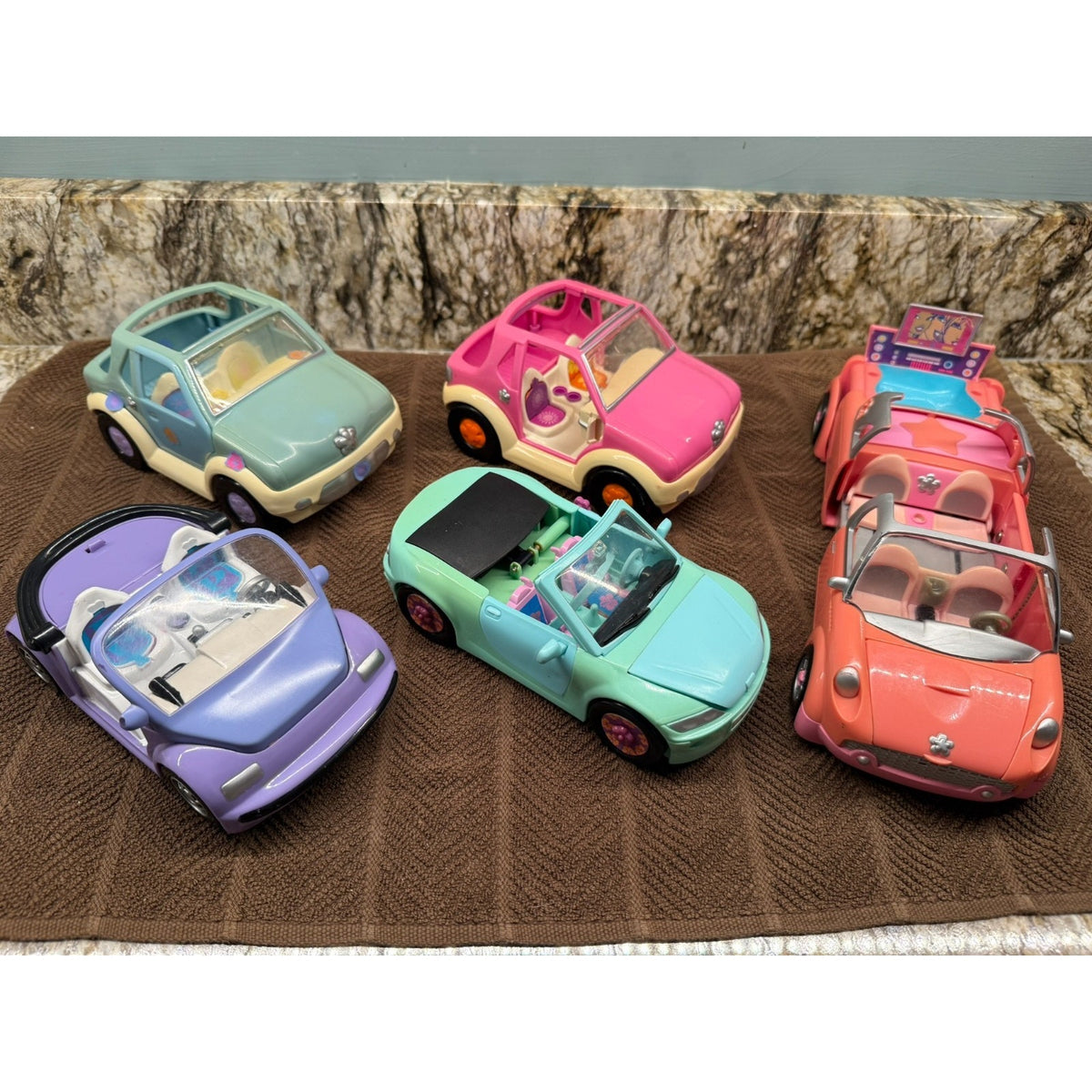 Lot of 5 Polly Pocket Cars Vintage Jeep Stretch Limo Convertable Love Bug Toys