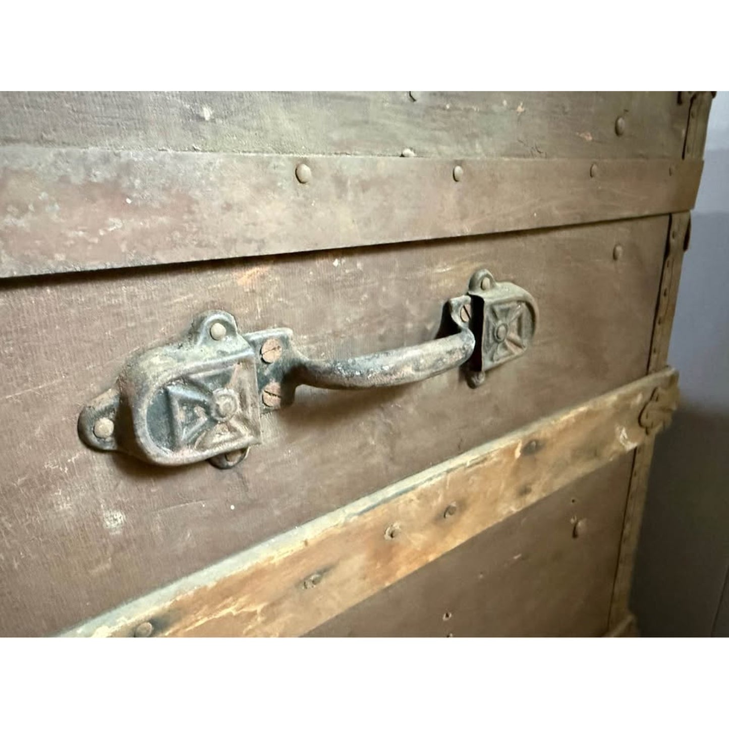 Large Antique wooden flat top steamer trunk