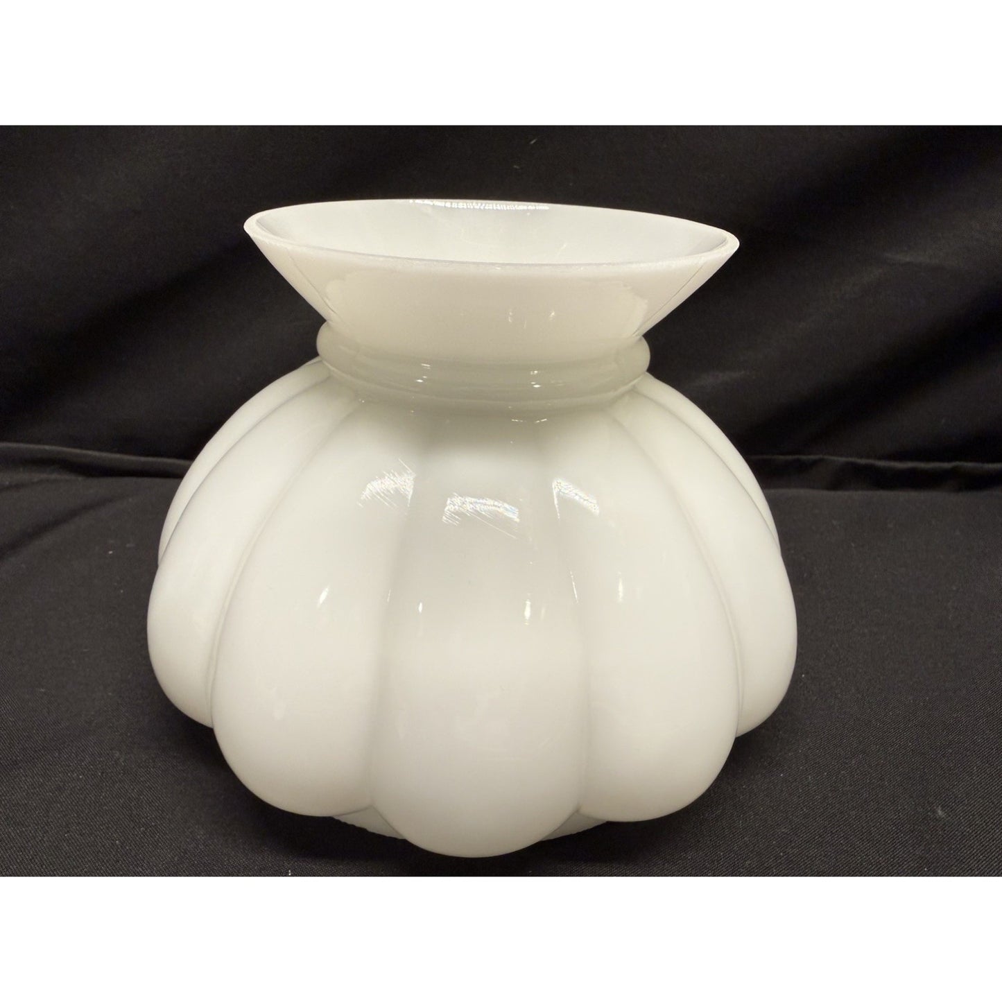 B & P opal White milk glass Melon shade style student Lamp Shade hand blown 6”