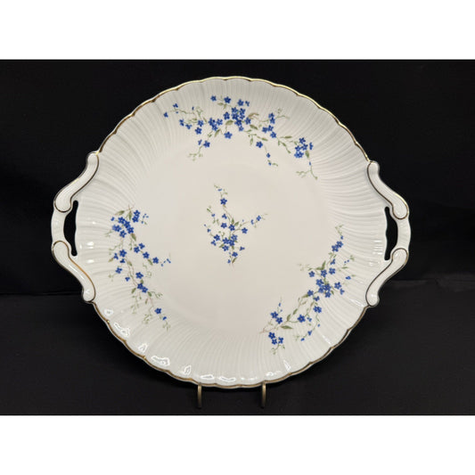 Bernardaud Limoges France Myosotis Handled 11” Cake Plate platter blue flowers