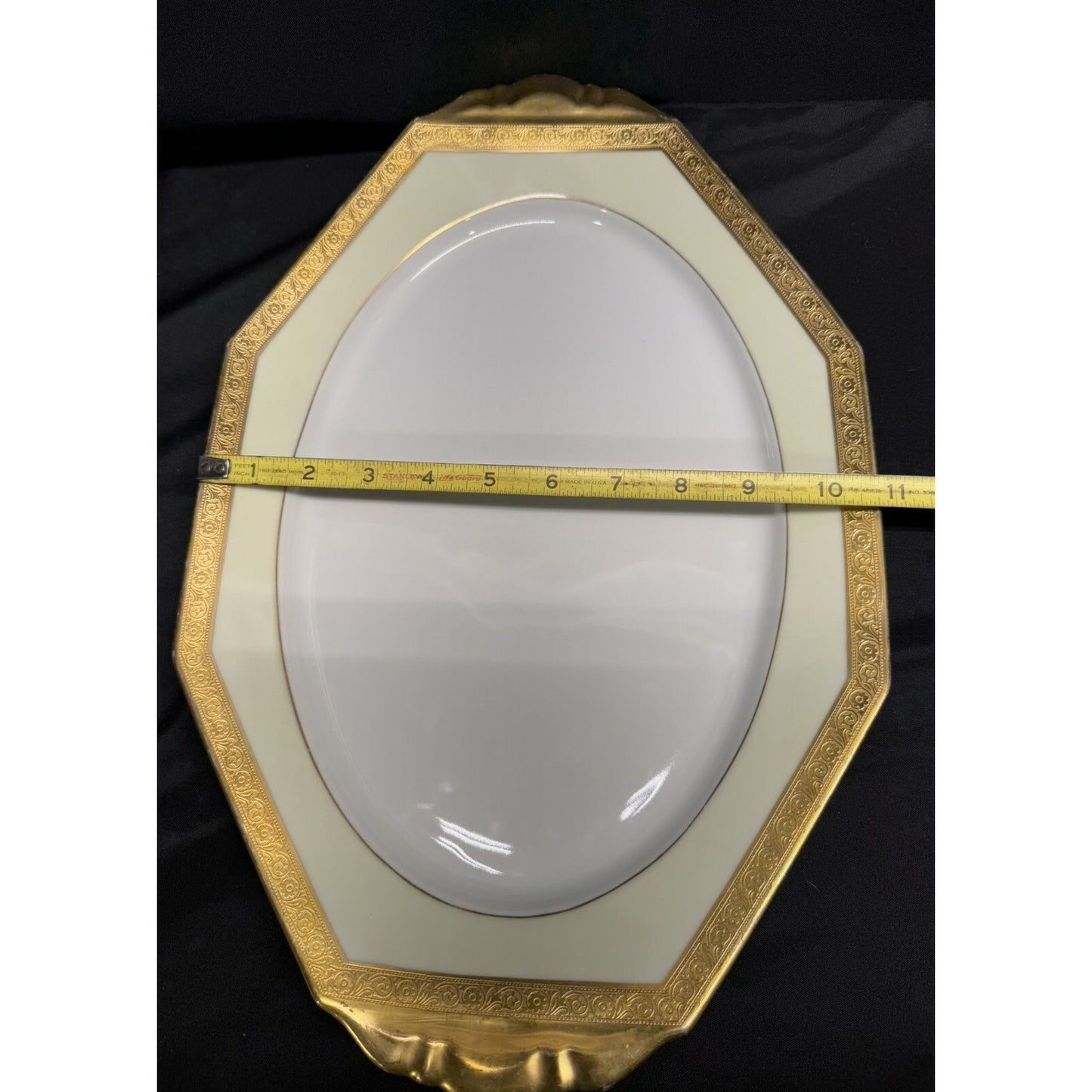 Heinrich & CO Selb Bavaria 16.5” X 11” Oval/octagon Serving Platter Gold vintage