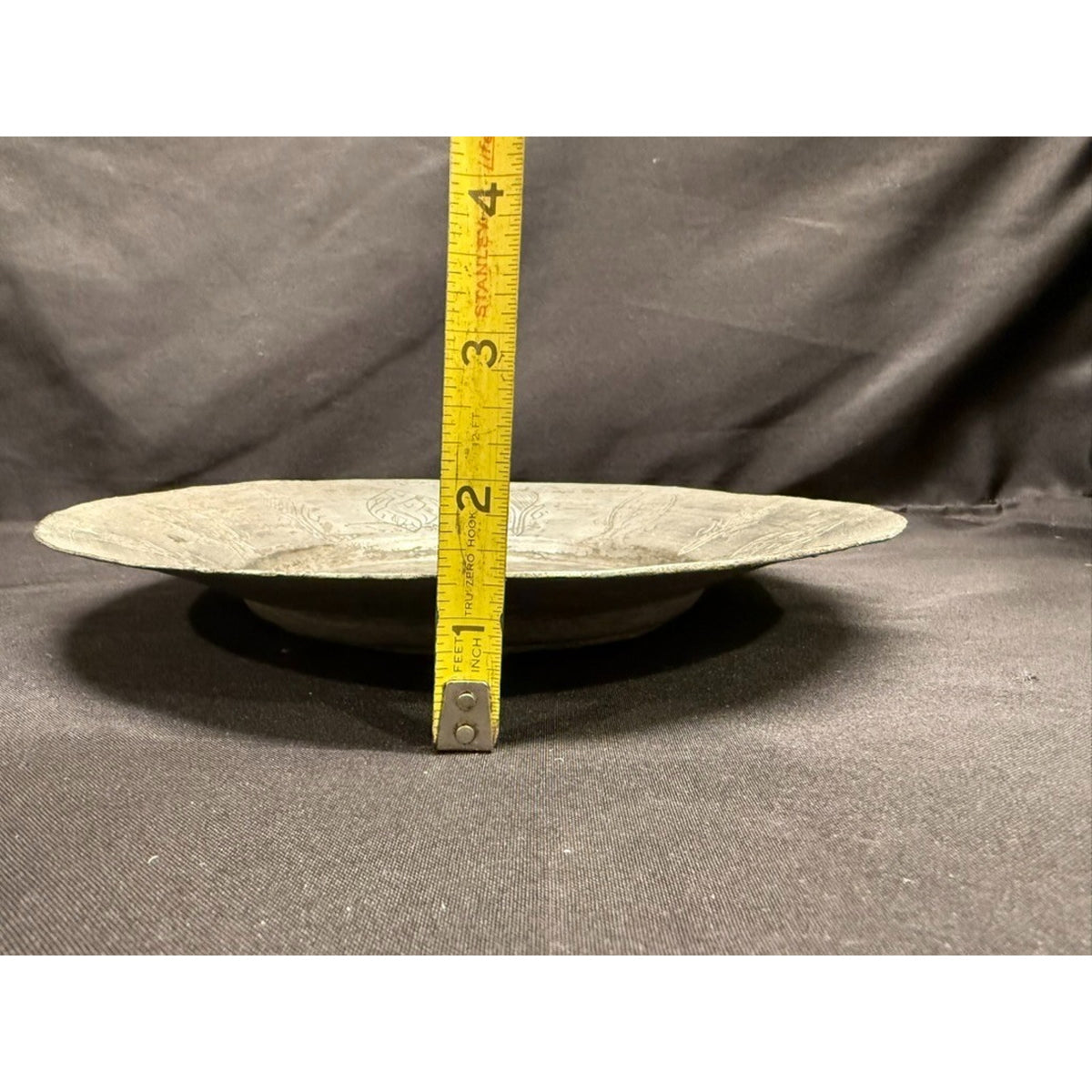 Antique Egyptian Tin Coated Copper Plate 10.25" Round Hand Forged Engraved Decor