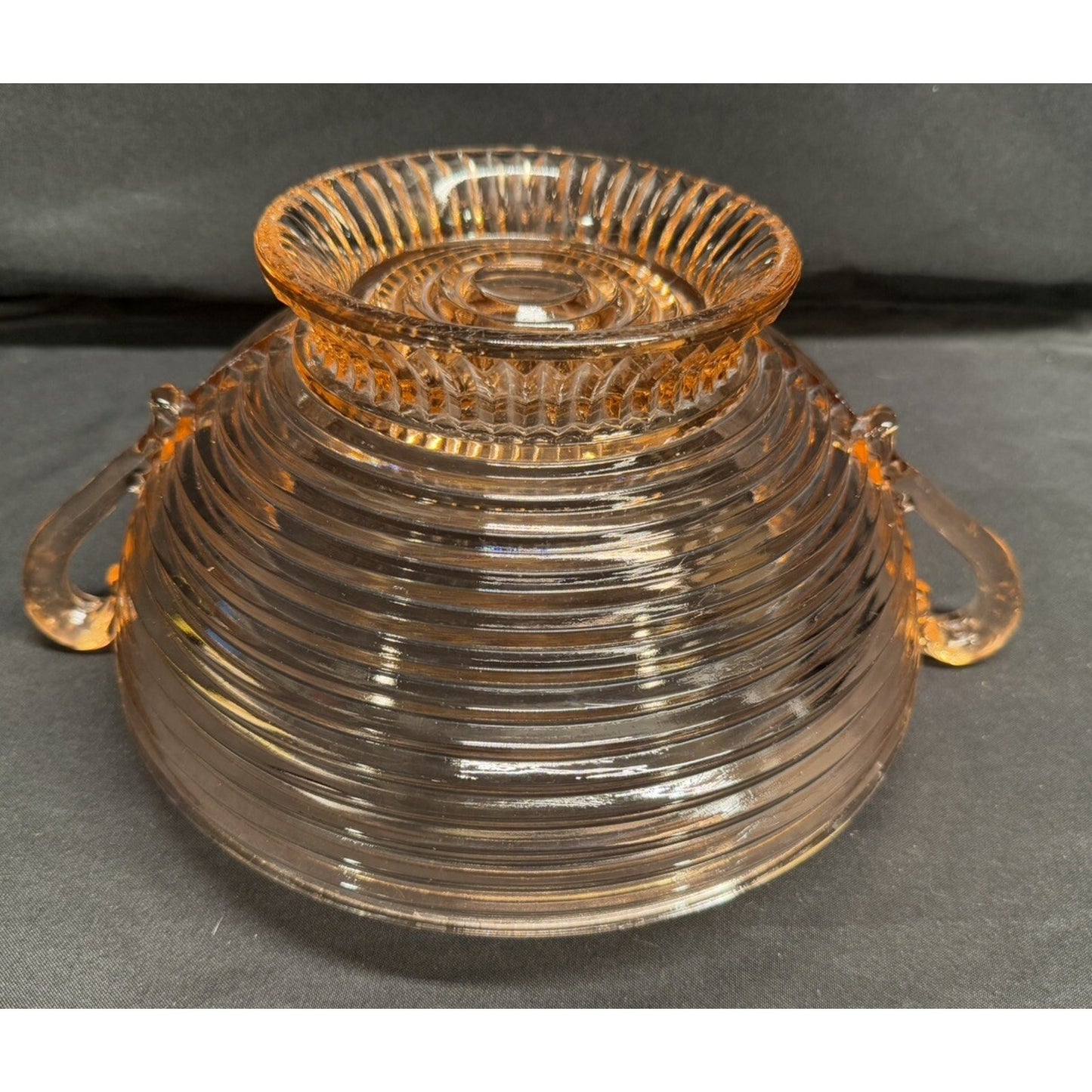 Anchor Hocking 1930s Pink Manhattan Depression glass pedestal bowl with handles