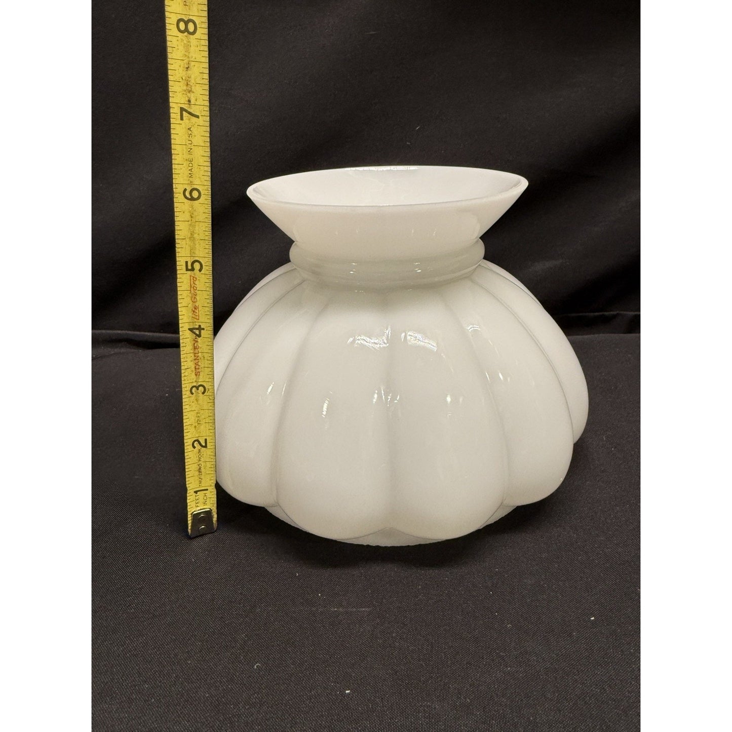 B & P opal White milk glass Melon shade style student Lamp Shade hand blown 6”