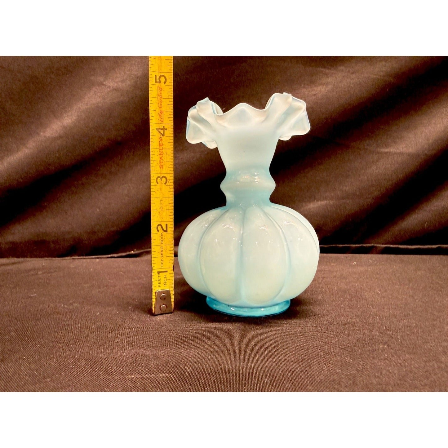 Fenton baby Blue mid century Melon Vase scalloped ruffled top 4.5 inch vintage